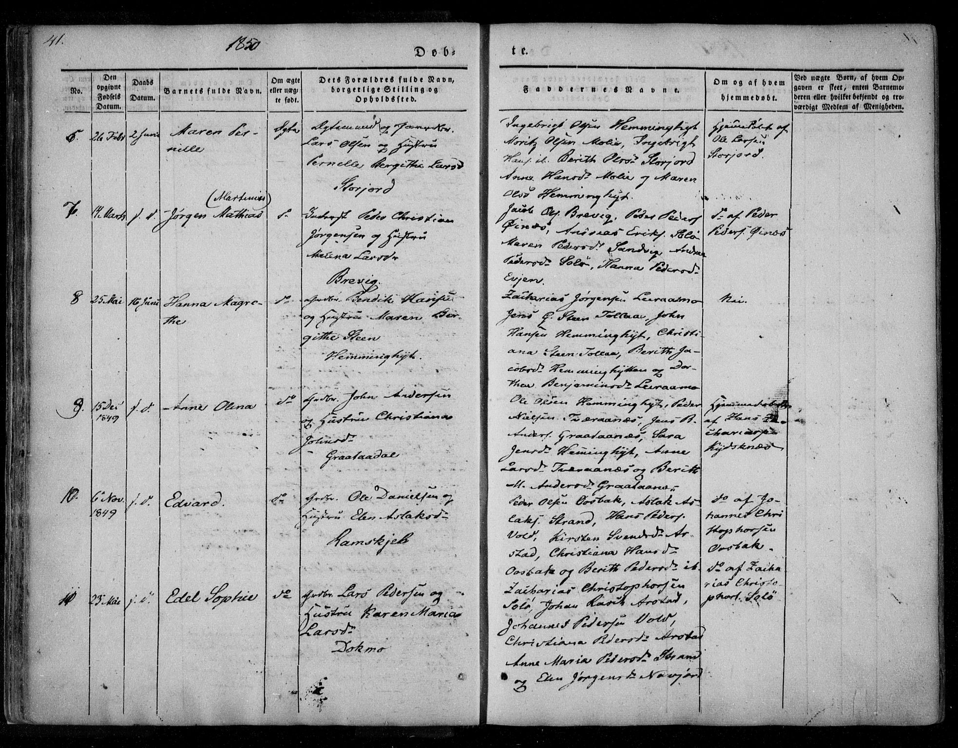 Ministerialprotokoller, klokkerbøker og fødselsregistre - Nordland, SAT/A-1459/846/L0644: Ministerialbok nr. 846A02, 1837-1872, s. 41