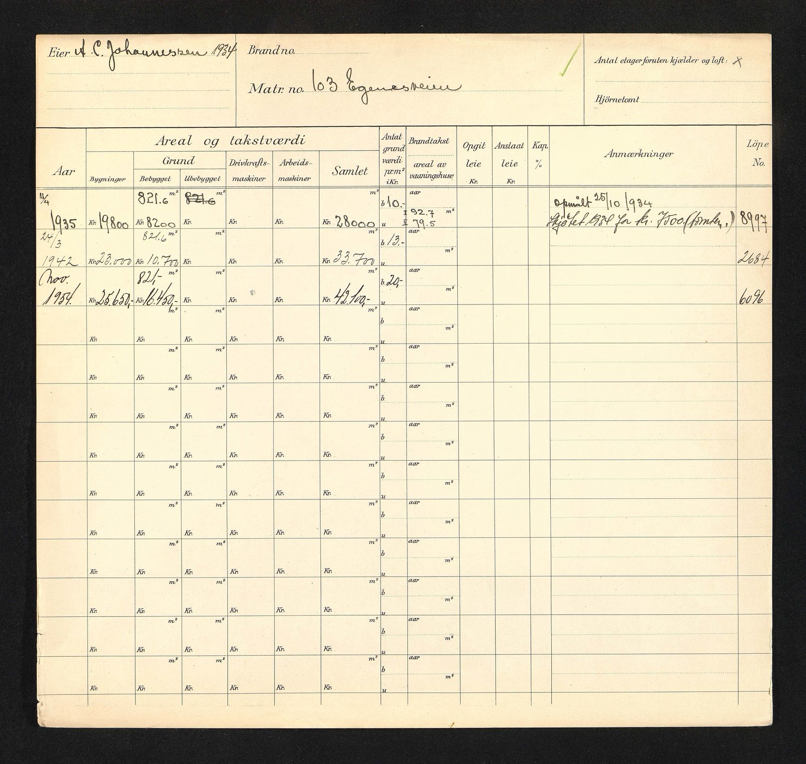 Stavanger kommune. Skattetakstvesenet, BYST/A-0440/F/Fa/Faa/L0011/0006: Skattetakstkort / Eiganesveien 103 - 150