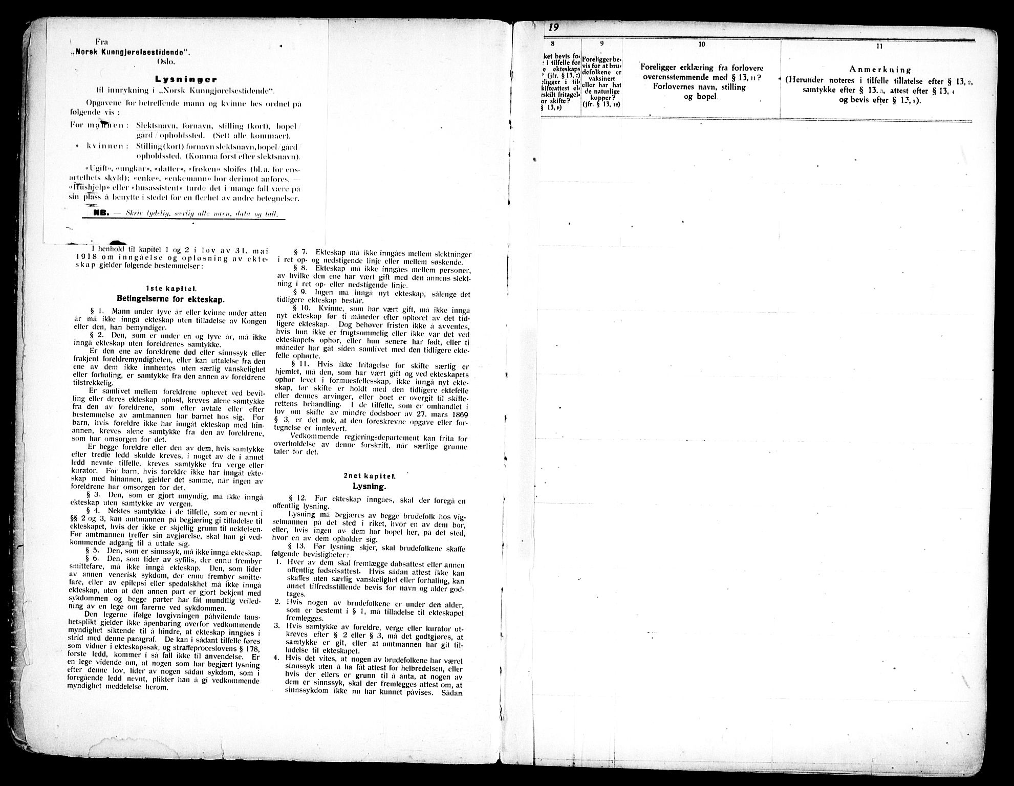 Nittedal prestekontor Kirkebøker, AV/SAO-A-10365a/H/Ha/L0001: Lysningsprotokoll nr. 1, 1919-1953