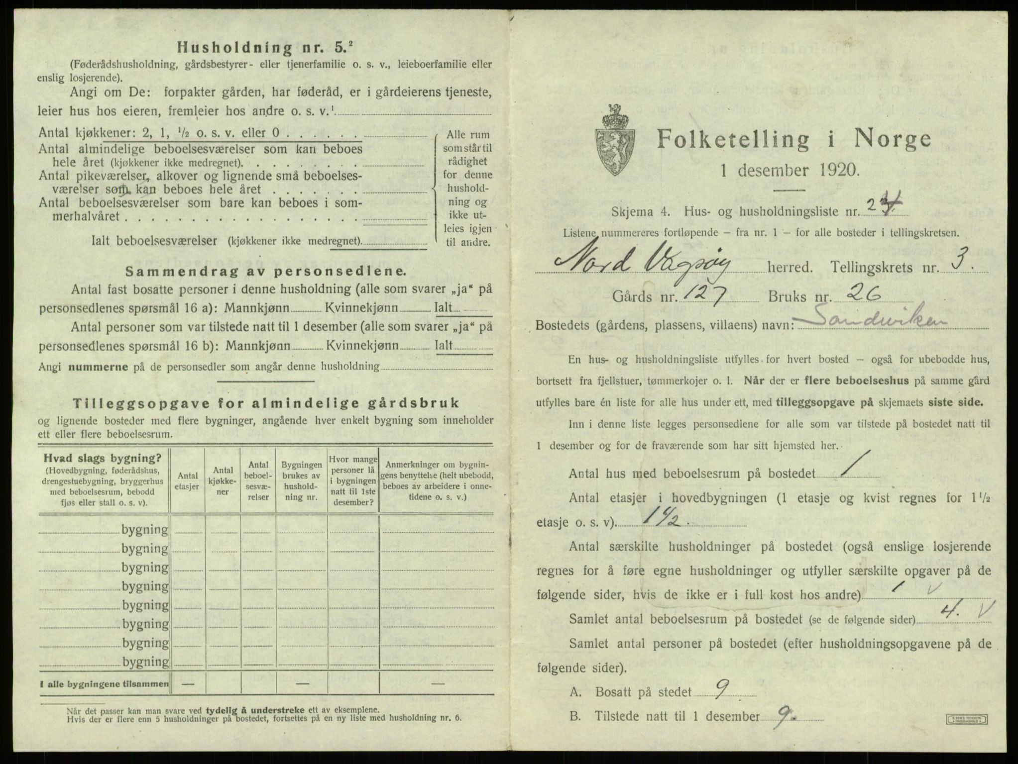 SAB, Folketelling 1920 for 1440 Nord-Vågsøy herred, 1920, s. 164