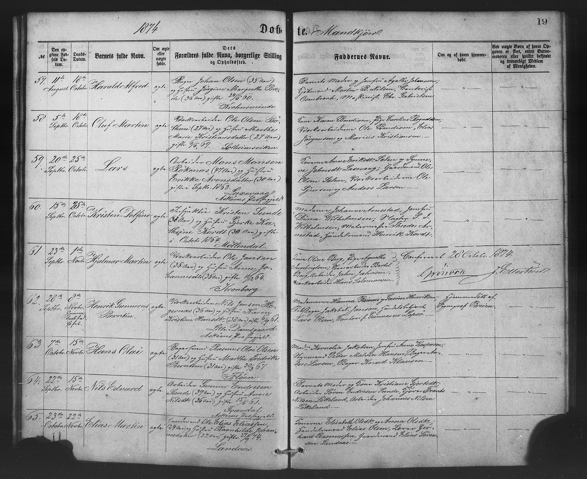 St. Jørgens hospital og Årstad sokneprestembete, AV/SAB-A-99934: Klokkerbok nr. A 4, 1873-1885, s. 19