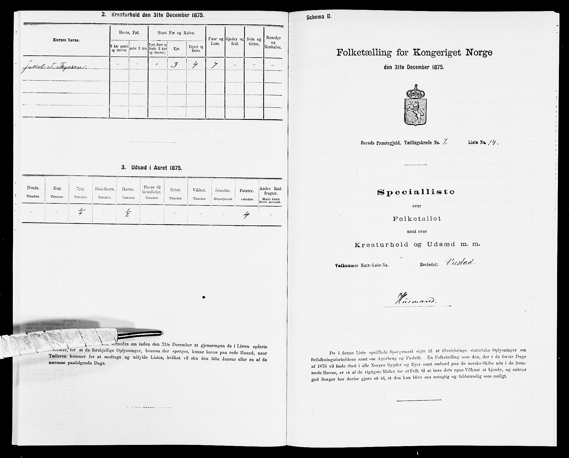 SAK, Folketelling 1875 for 1039P Herad prestegjeld, 1875, s. 860