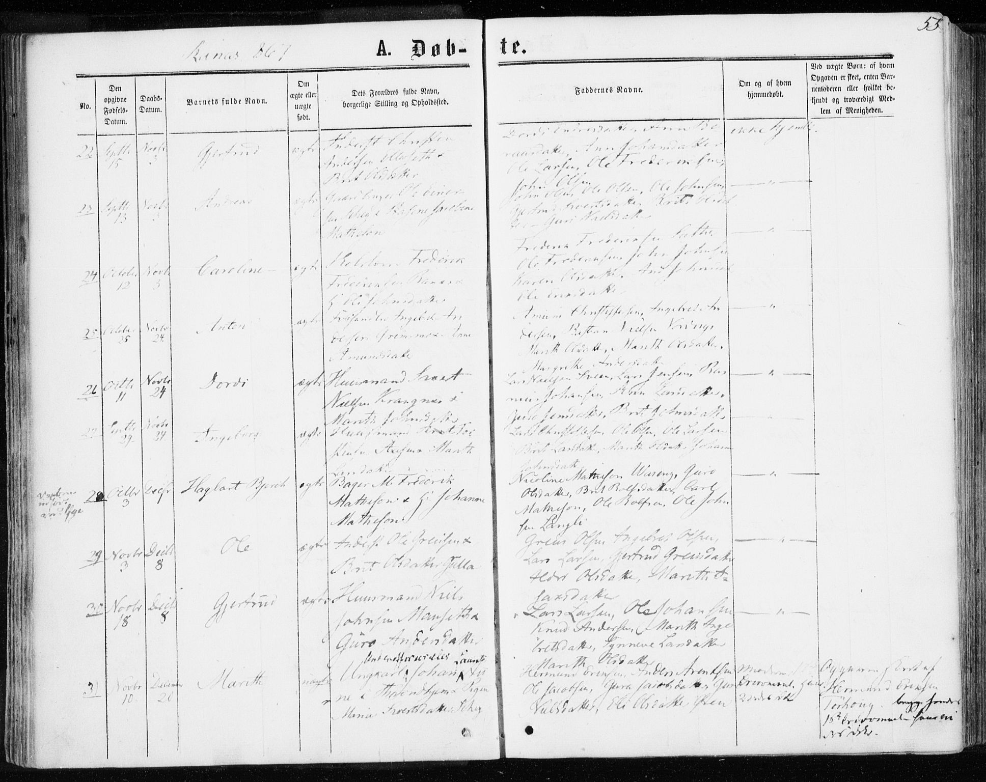 Ministerialprotokoller, klokkerbøker og fødselsregistre - Møre og Romsdal, SAT/A-1454/595/L1045: Ministerialbok nr. 595A07, 1863-1873, s. 55