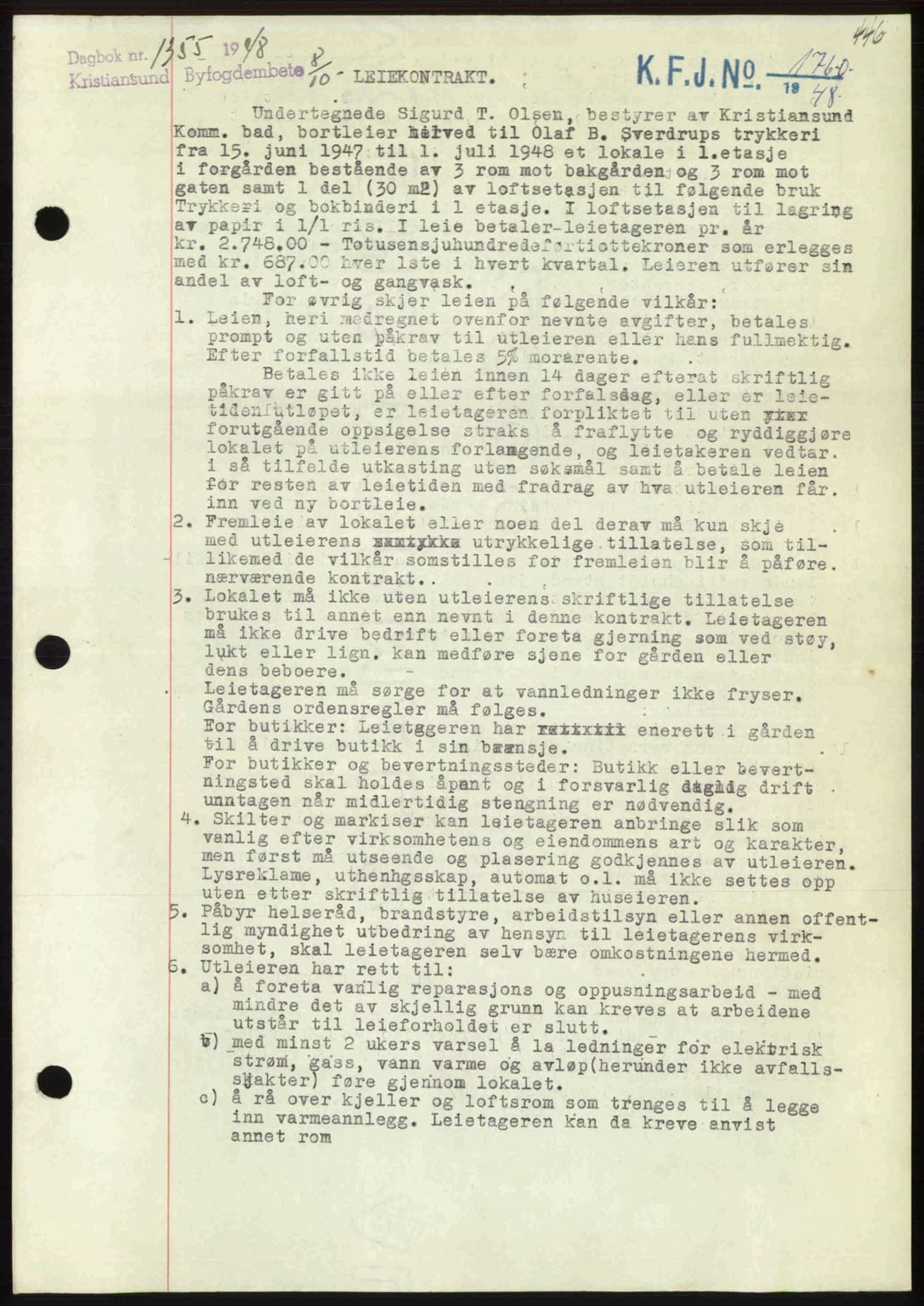 Kristiansund byfogd, AV/SAT-A-4587/A/27: Pantebok nr. 44, 1947-1948, Dagboknr: 1355/1948