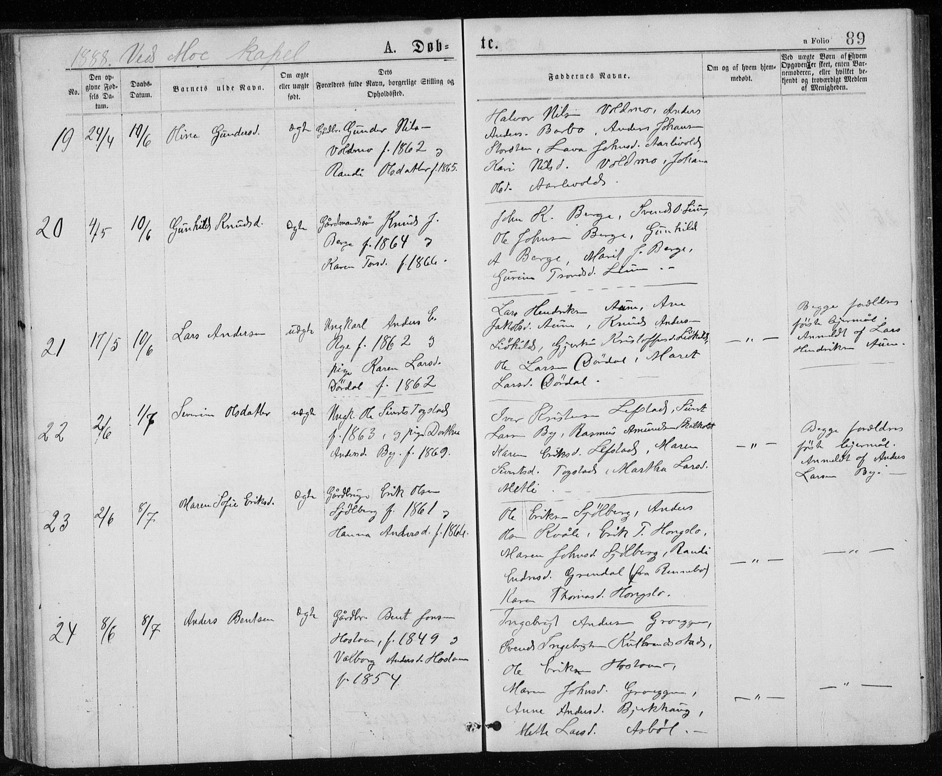 Ministerialprotokoller, klokkerbøker og fødselsregistre - Sør-Trøndelag, AV/SAT-A-1456/671/L0843: Klokkerbok nr. 671C02, 1873-1892, s. 89