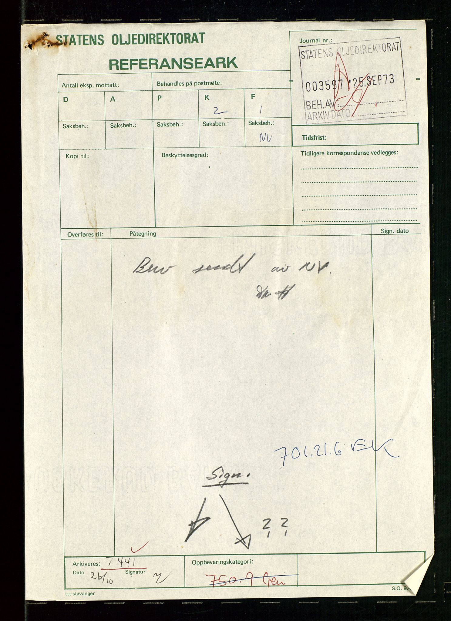 Oljedirektoratet, AV/SAST-A-101366/Da/L0033: Sakarkiv: Albuskjell - Ekofisk, 1973