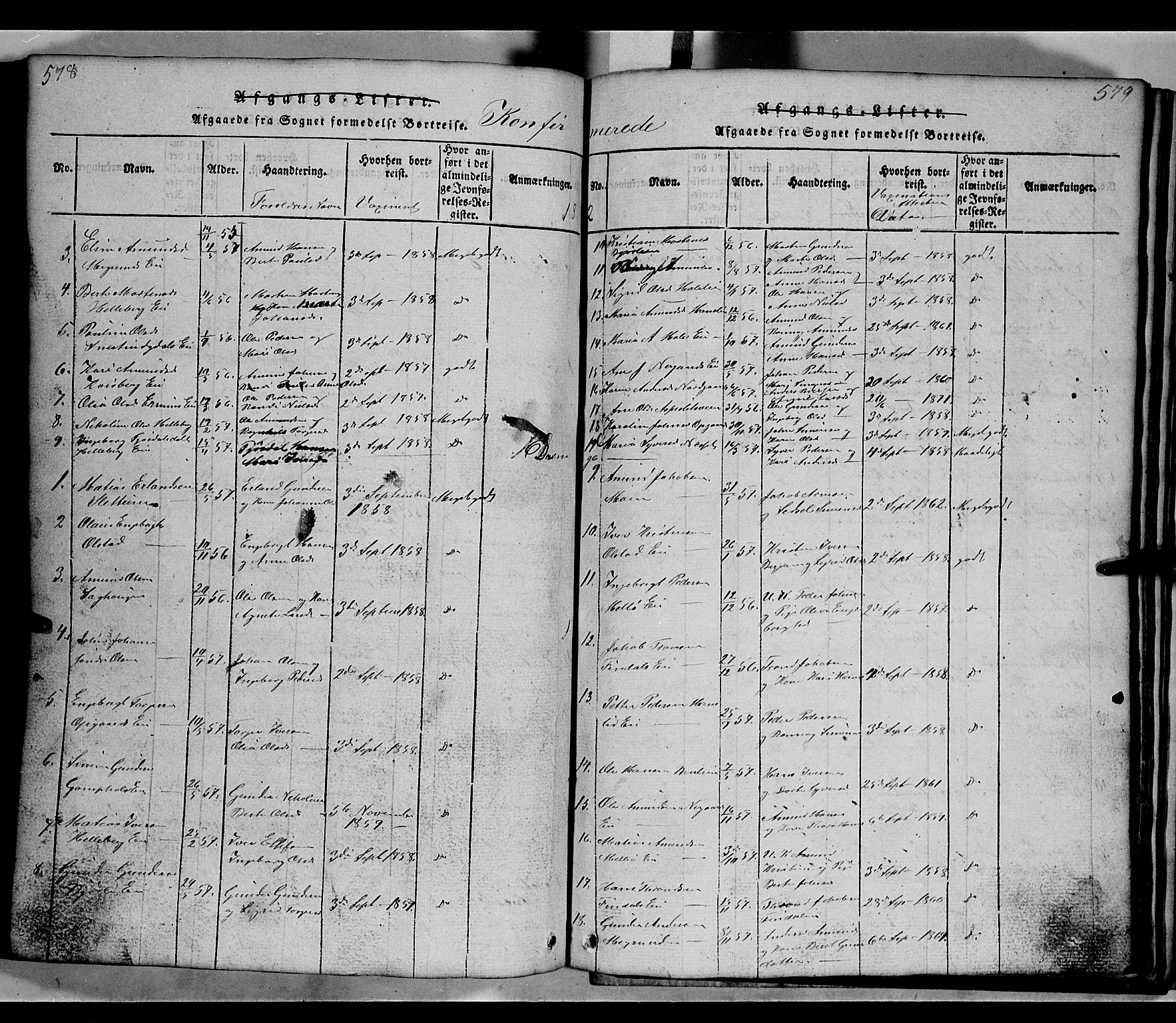 Gausdal prestekontor, AV/SAH-PREST-090/H/Ha/Hab/L0002: Klokkerbok nr. 2, 1818-1874, s. 578-579