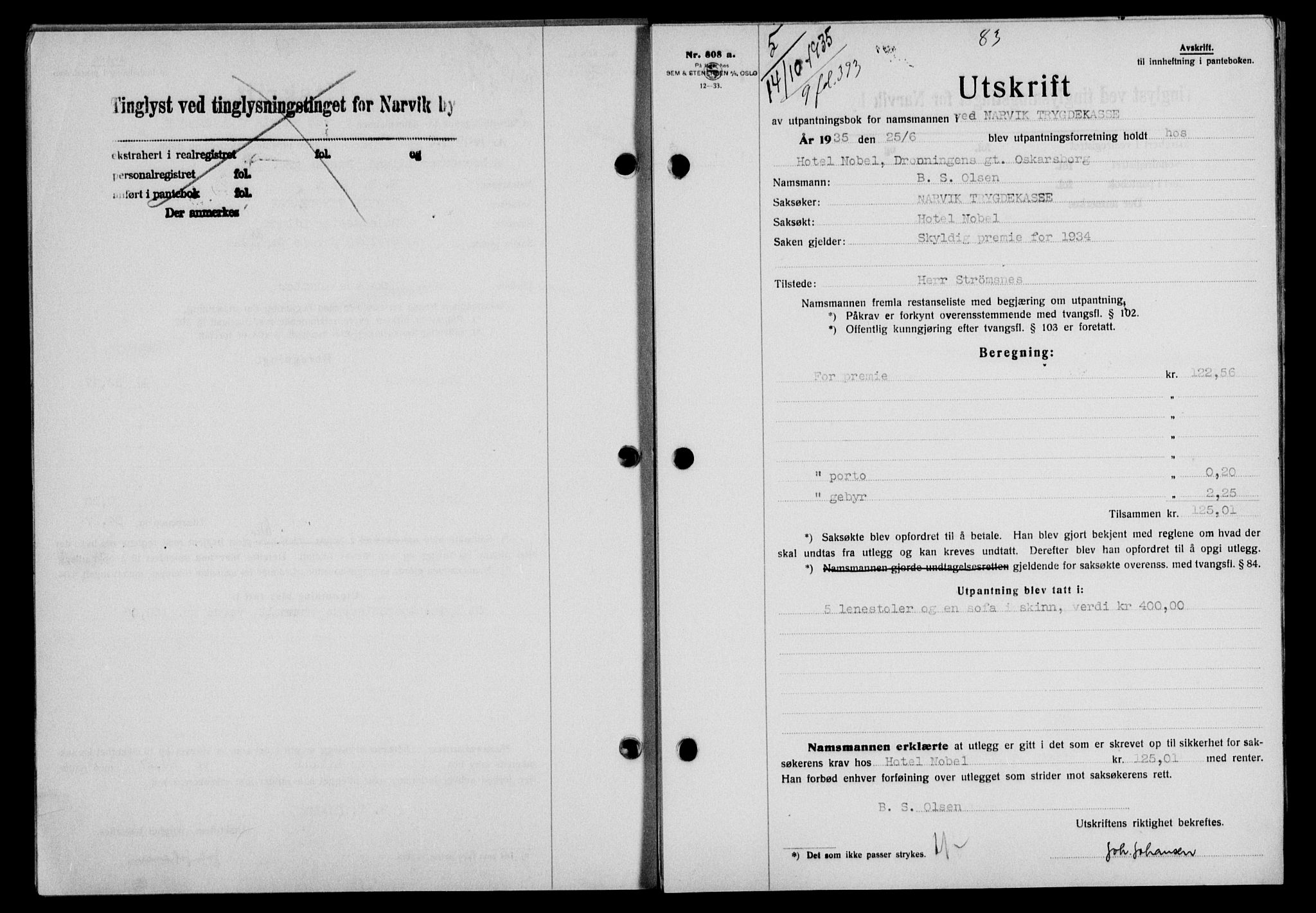 Narvik sorenskriveri, AV/SAT-A-0002/1/2/2C/2Ca/L0011: Pantebok nr. 14, 1935-1937, Tingl.dato: 14.10.1935