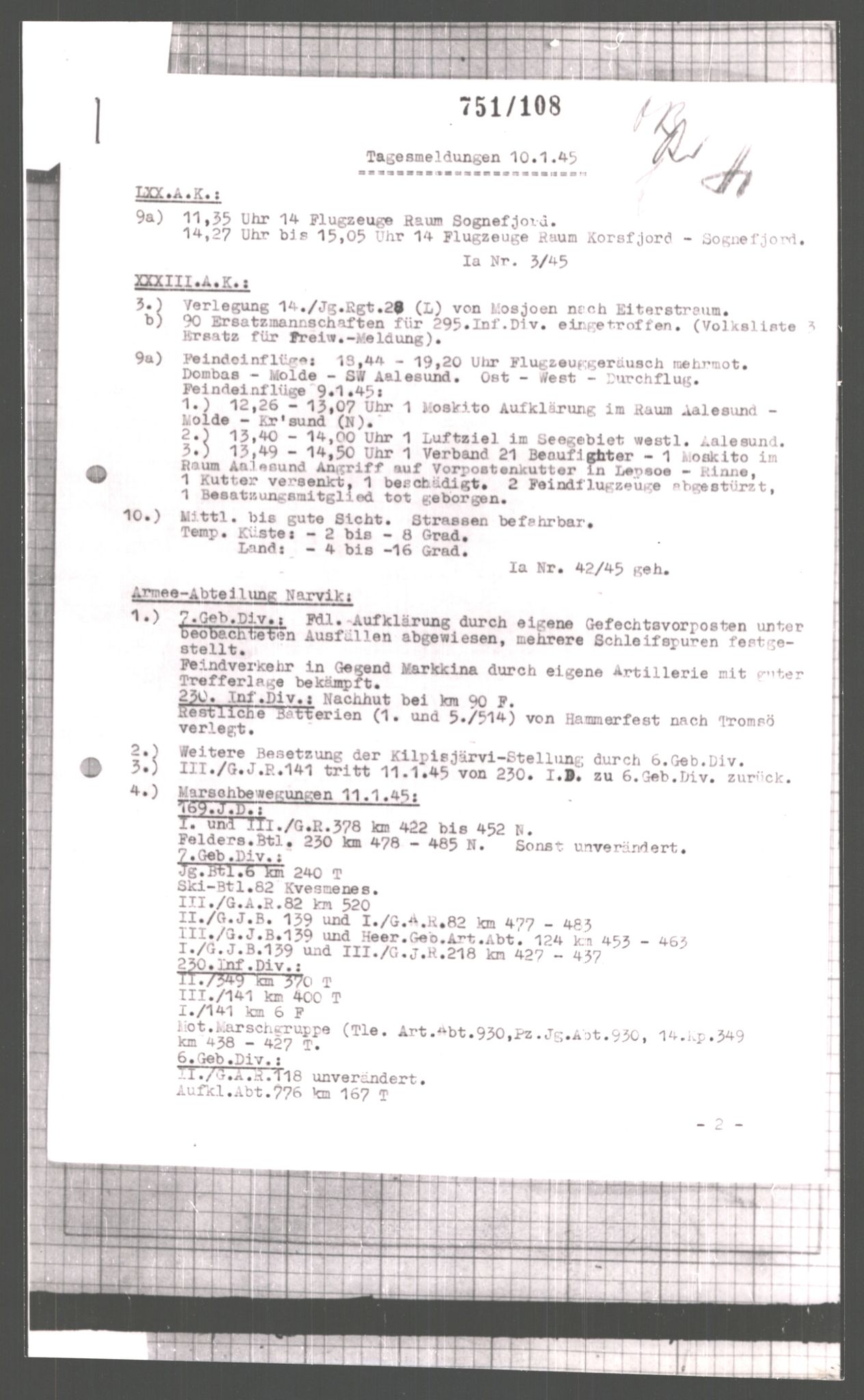 Forsvarets Overkommando. 2 kontor. Arkiv 11.4. Spredte tyske arkivsaker, AV/RA-RAFA-7031/D/Dar/Dara/L0006: Krigsdagbøker for 20. Gebirgs-Armee-Oberkommando (AOK 20), 1945, s. 256