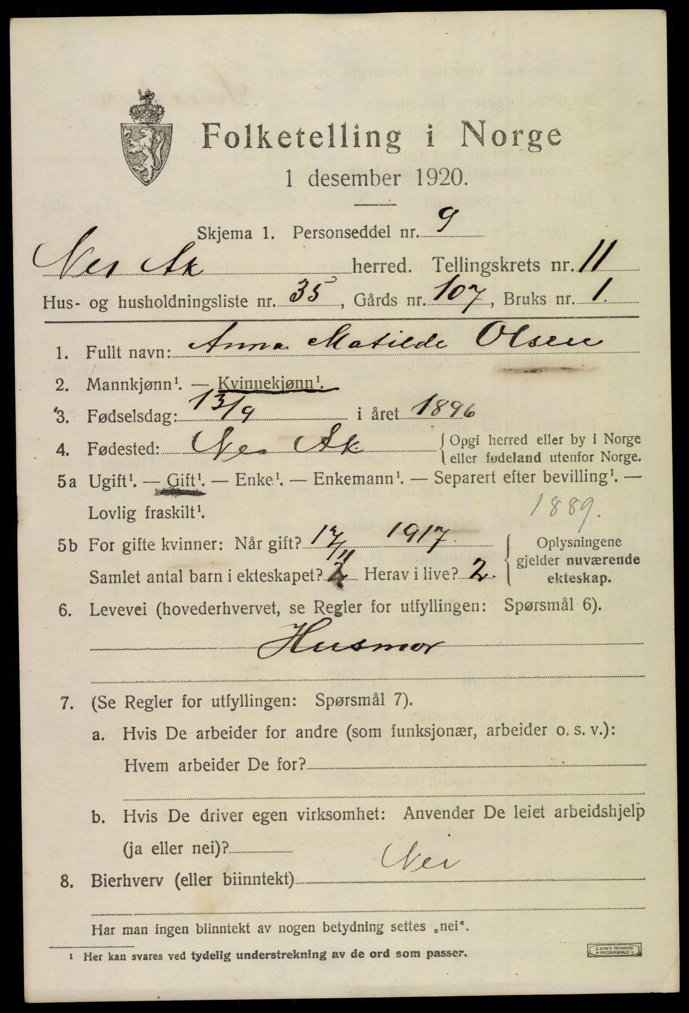 SAO, Folketelling 1920 for 0236 Nes herred, 1920, s. 11836