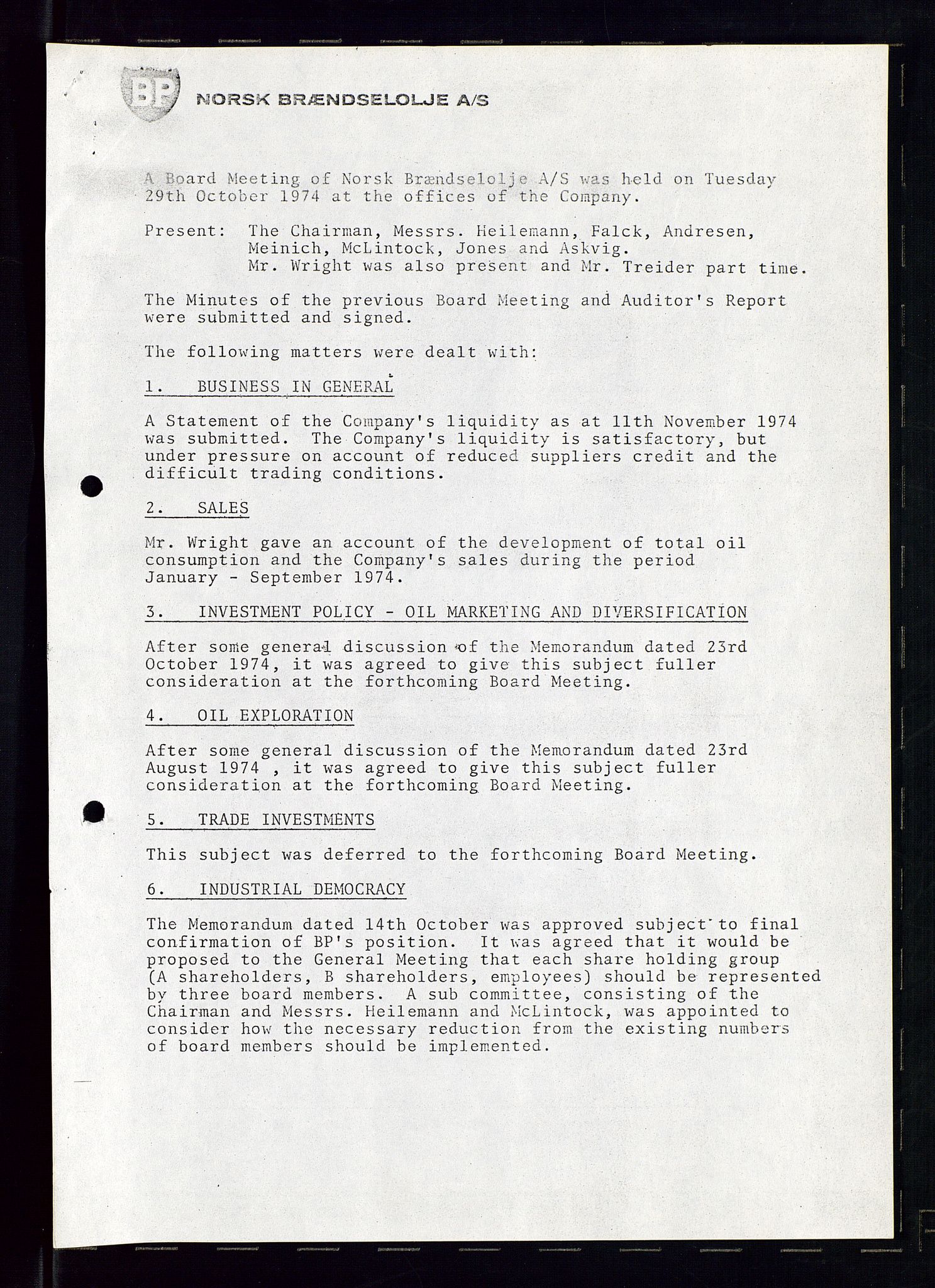 PA 1544 - Norsk Brændselolje A/S, AV/SAST-A-101965/1/A/Ab/L0006/0003: Styremøter  / Styremøter 1974, 1975, 1974-1975, s. 6
