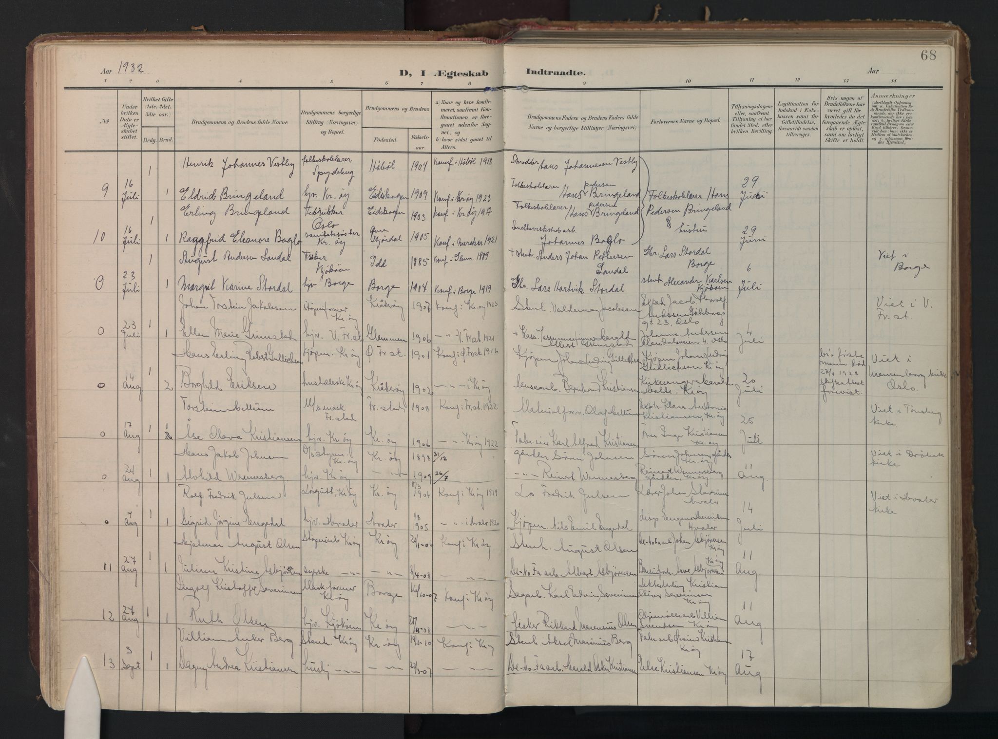 Kråkerøy prestekontor Kirkebøker, AV/SAO-A-10912/F/Fa/L0004: Ministerialbok nr. 4, 1908-1965, s. 68