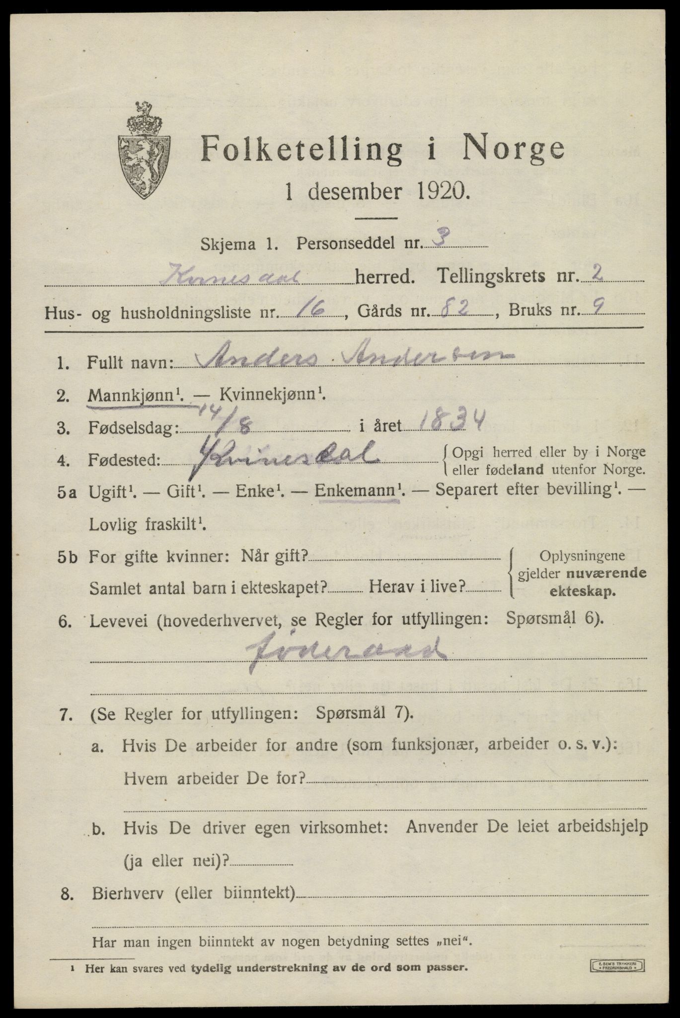 SAK, Folketelling 1920 for 1037 Kvinesdal herred, 1920, s. 2059