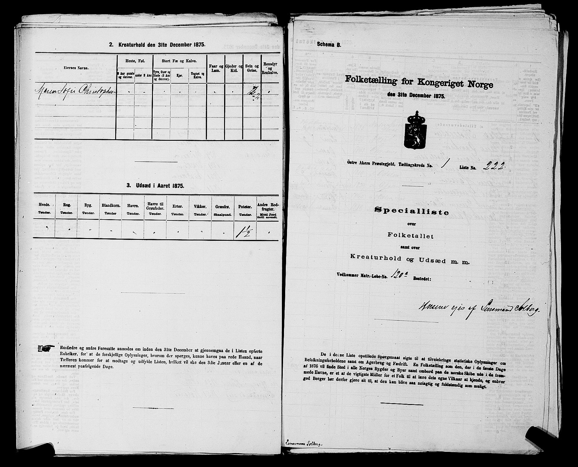 RA, Folketelling 1875 for 0218bP Østre Aker prestegjeld, 1875, s. 233