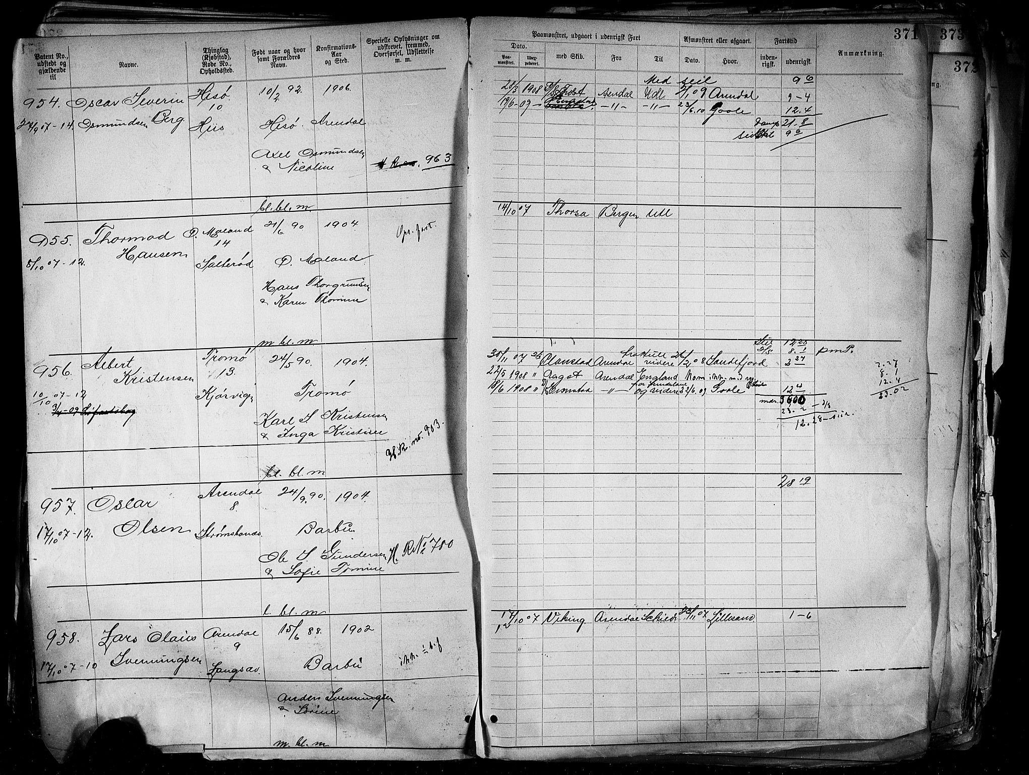 Arendal mønstringskrets, AV/SAK-2031-0012/F/Fa/L0004: Annotasjonsrulle nr 3828-4715 og nr 1-1296, S-4, 1892-1918, s. 384