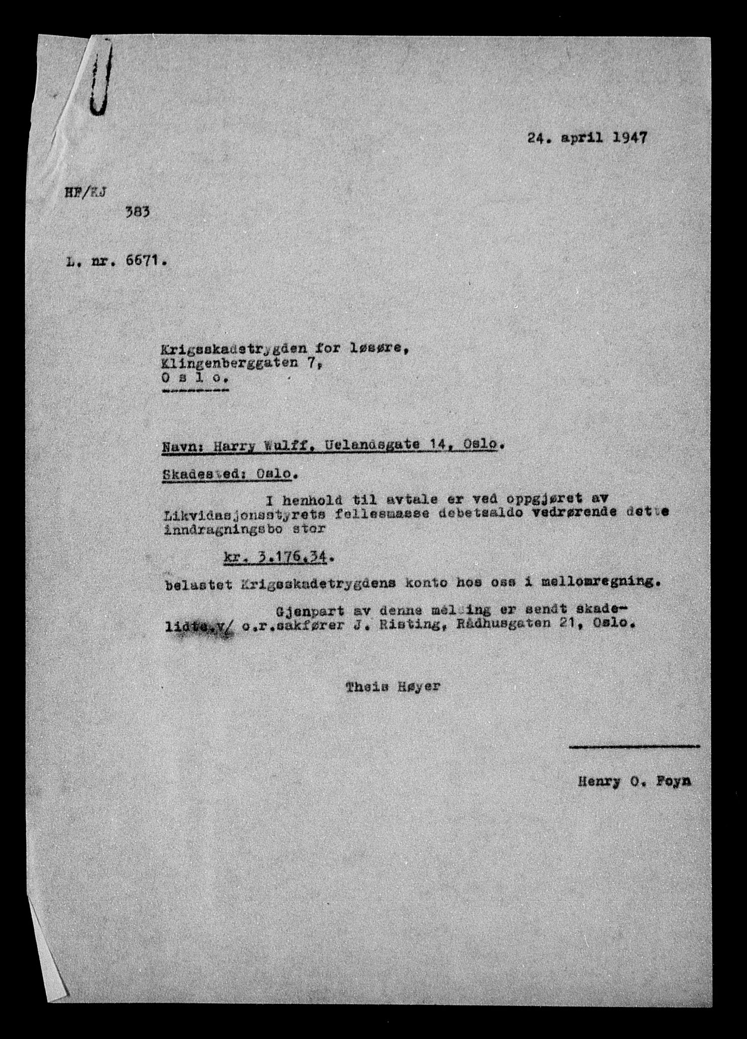 Justisdepartementet, Tilbakeføringskontoret for inndratte formuer, AV/RA-S-1564/H/Hc/Hcc/L0988: --, 1945-1947, s. 13