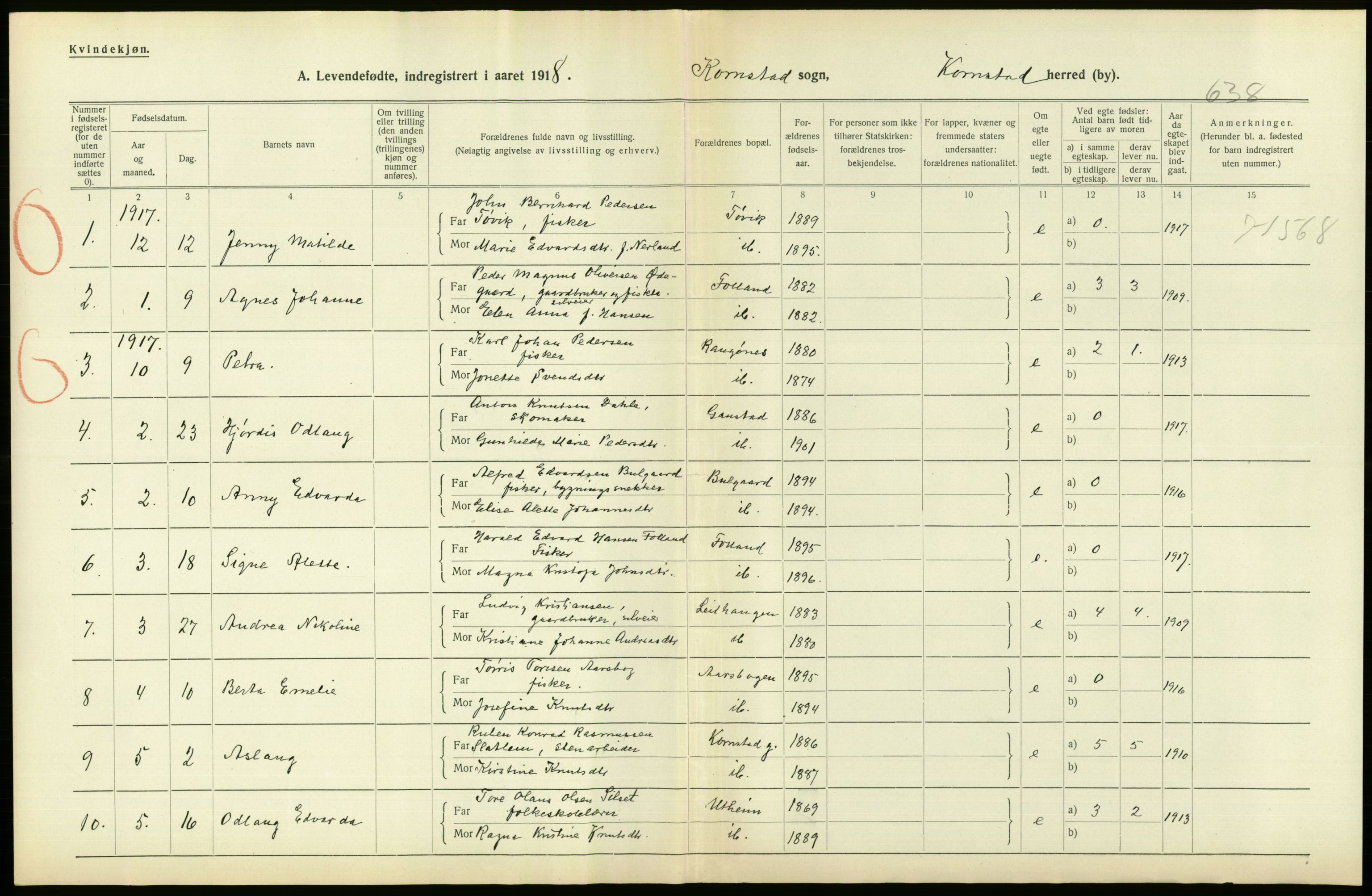 Statistisk sentralbyrå, Sosiodemografiske emner, Befolkning, RA/S-2228/D/Df/Dfb/Dfbh/L0043: Møre fylke: Levendefødte menn og kvinner. Bygder., 1918, s. 760