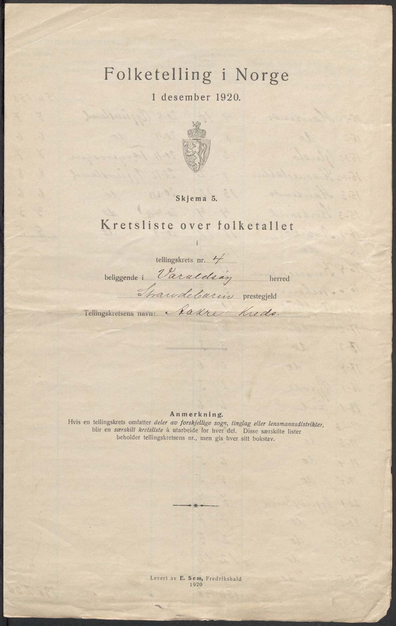 SAB, Folketelling 1920 for 1225 Varaldsøy herred, 1920, s. 14