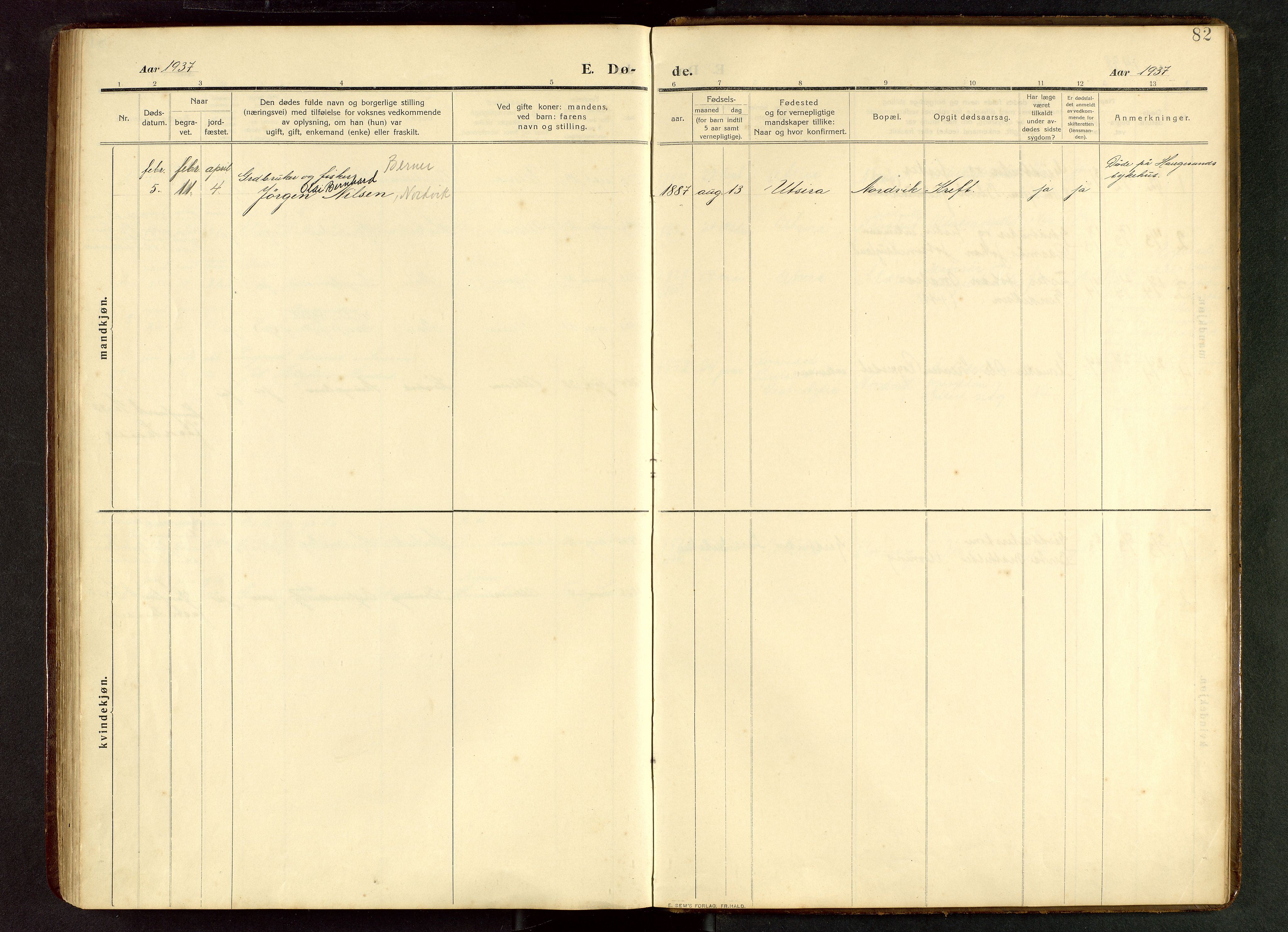 Torvastad sokneprestkontor, SAST/A -101857/H/Ha/Hab/L0012: Klokkerbok nr. B 12, 1909-1945, s. 82