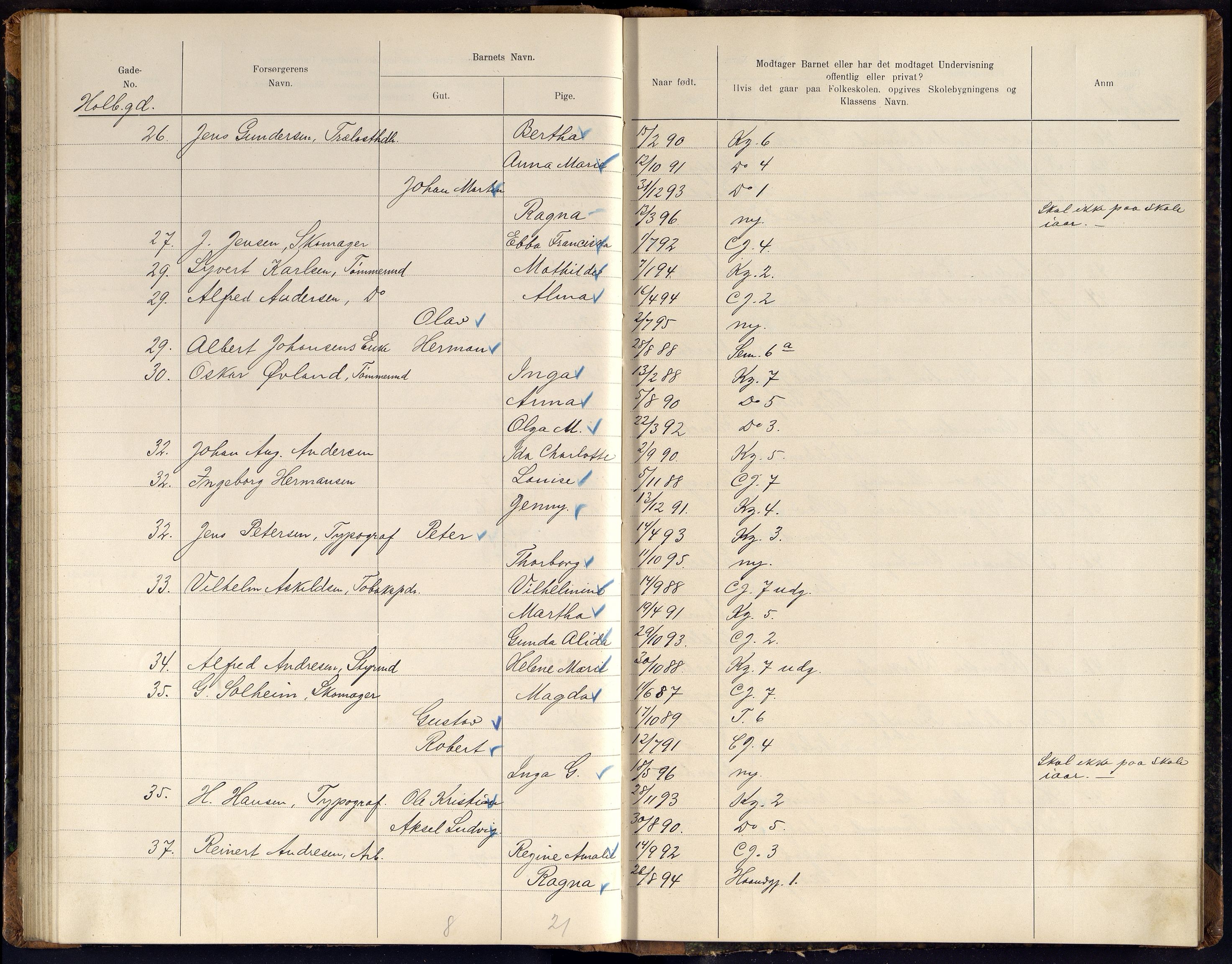 Kristiansand By - Skolekommisjonen/ -Styret, ARKSOR/1001KG510/J/Jb/L0011: Barnetelling, 1902, s. 147-148