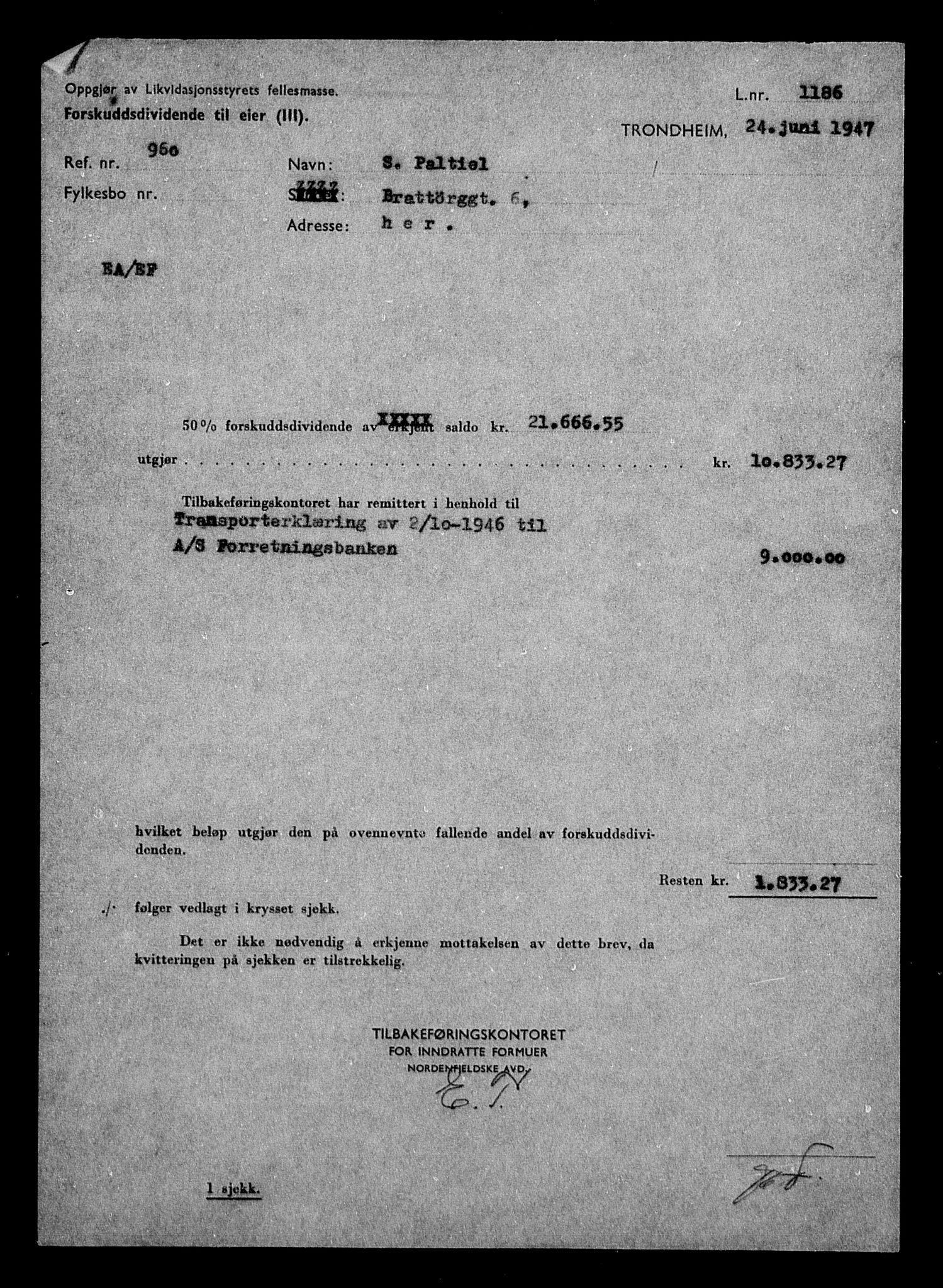 Justisdepartementet, Tilbakeføringskontoret for inndratte formuer, AV/RA-S-1564/H/Hc/Hca/L0906: --, 1945-1947, s. 361