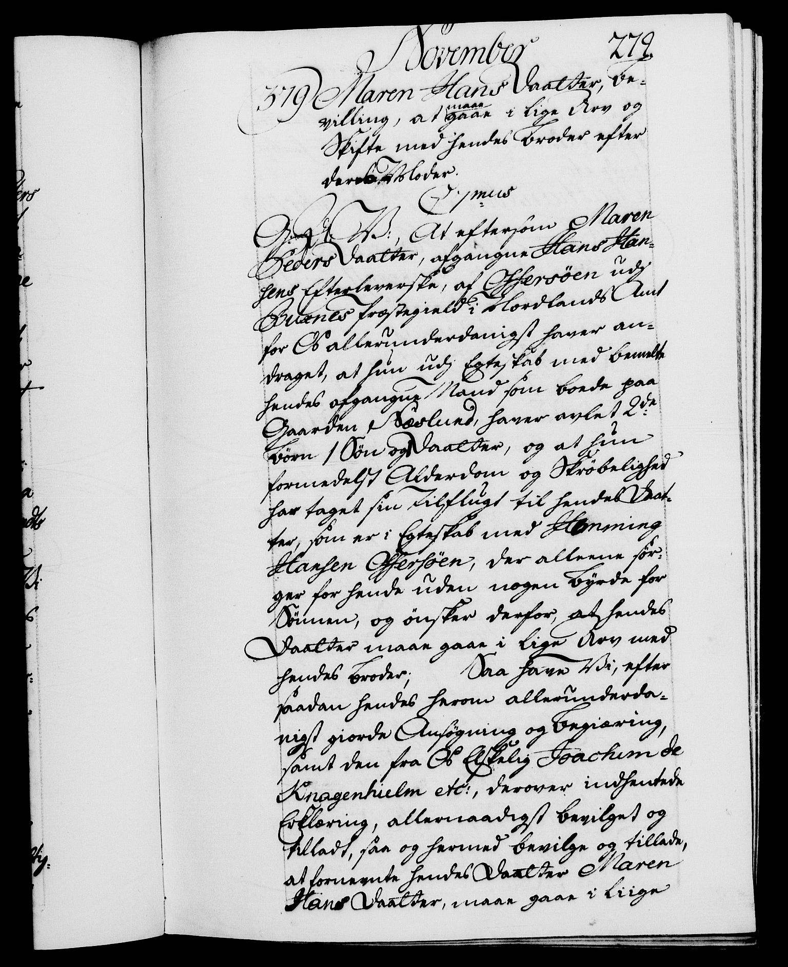 Danske Kanselli 1572-1799, RA/EA-3023/F/Fc/Fca/Fcaa/L0046: Norske registre, 1773-1775, s. 279a