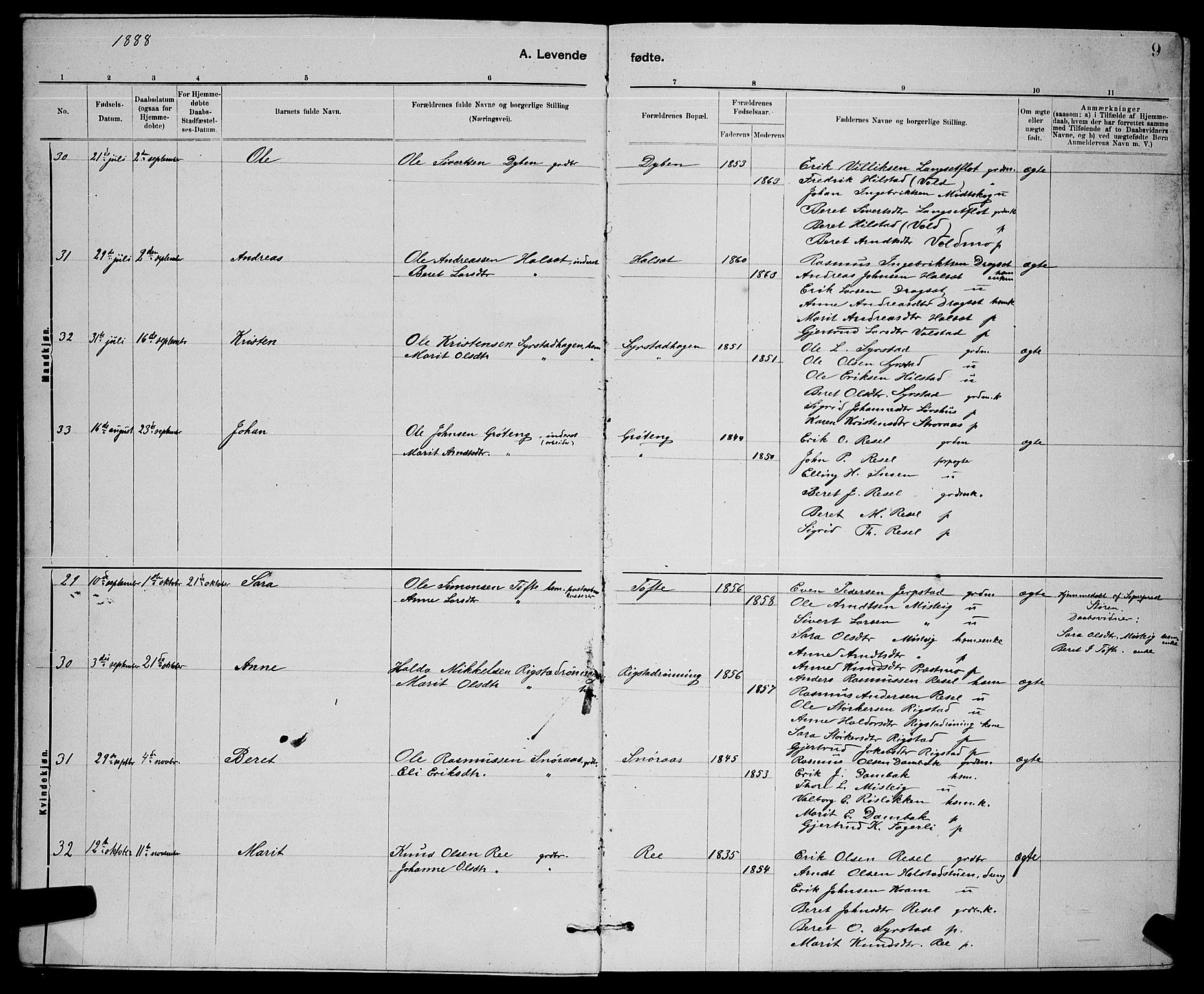 Ministerialprotokoller, klokkerbøker og fødselsregistre - Sør-Trøndelag, AV/SAT-A-1456/672/L0863: Klokkerbok nr. 672C02, 1888-1901, s. 9