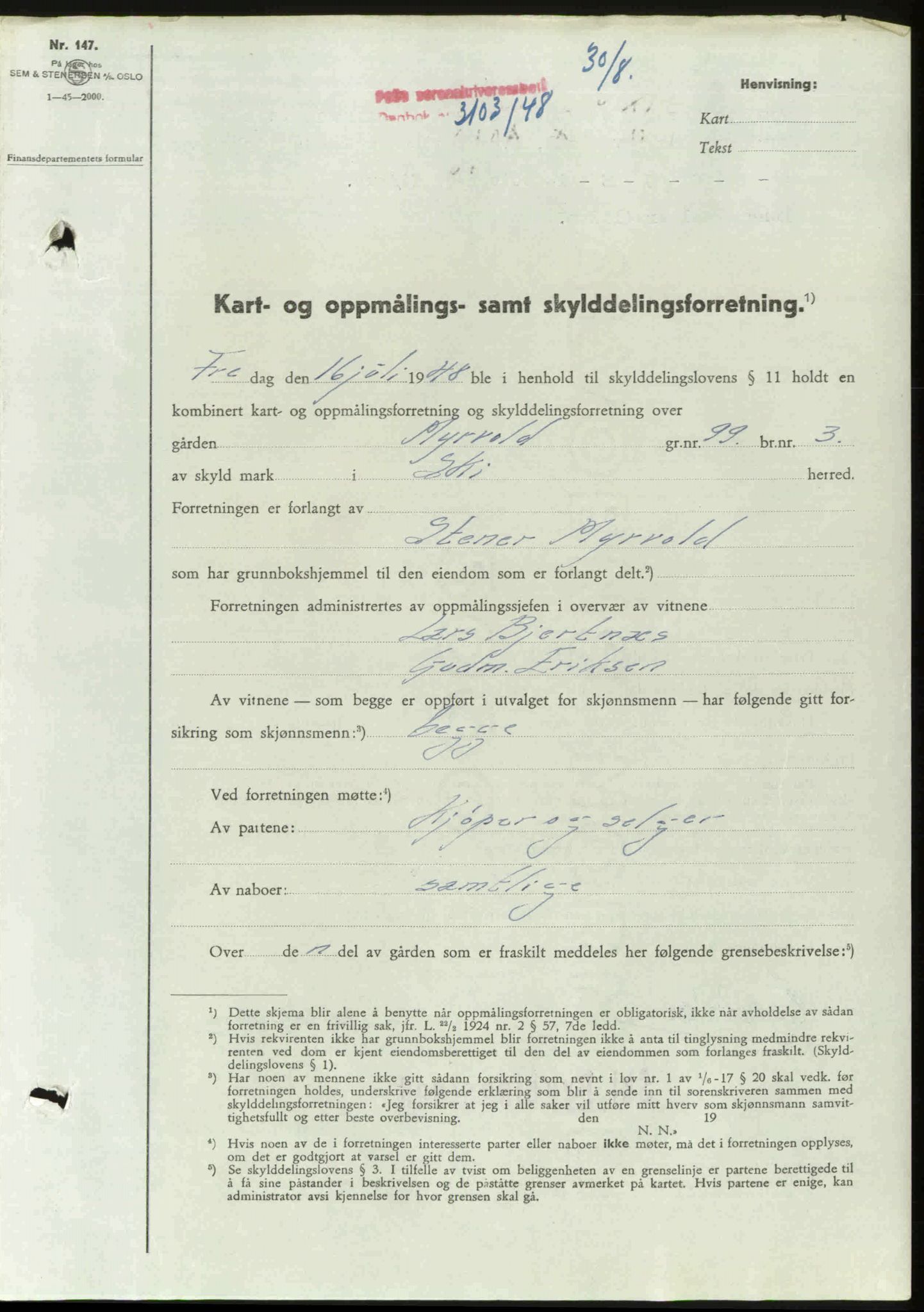 Follo sorenskriveri, SAO/A-10274/G/Ga/Gaa/L0085: Pantebok nr. I 85, 1948-1948, Dagboknr: 3103/1948