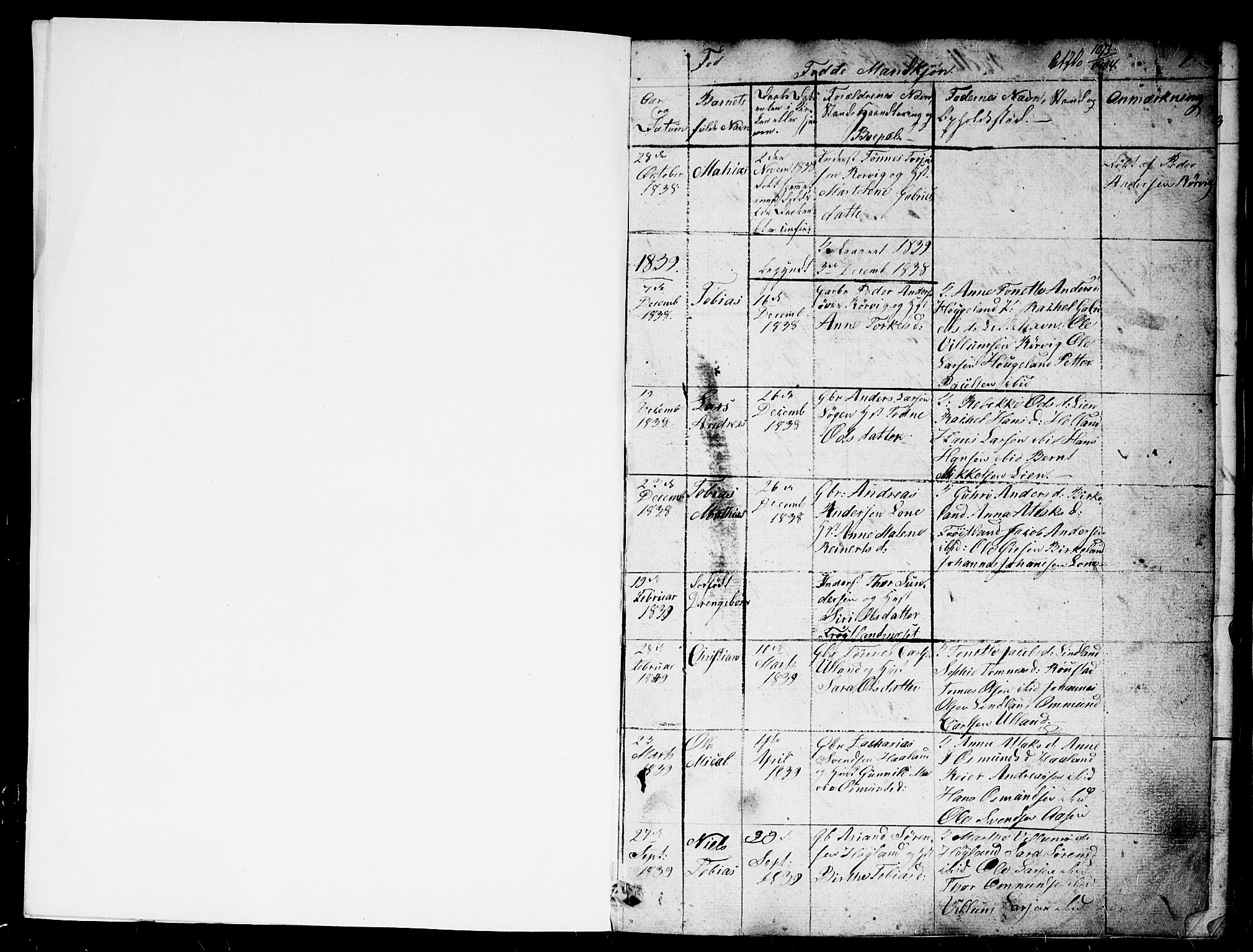 Kvinesdal sokneprestkontor, SAK/1111-0026/F/Fb/Fba/L0002: Klokkerbok nr. B 2, 1838-1858, s. 0-1