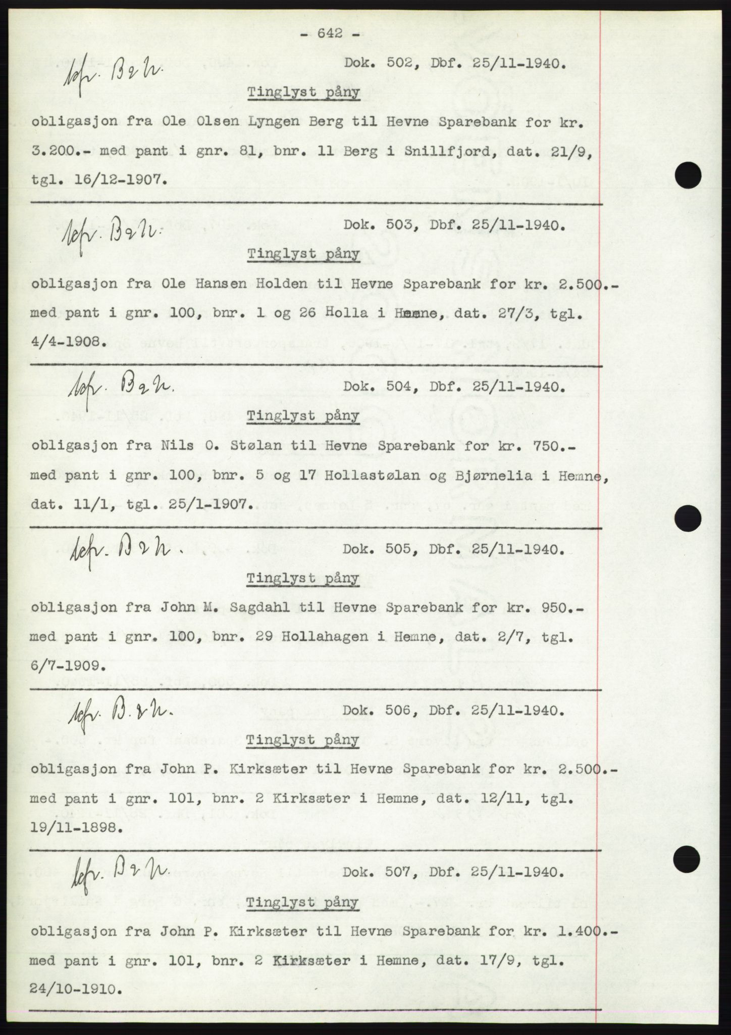 Hitra sorenskriveri, AV/SAT-A-0018/2/2C/2Ca: Pantebok nr. C1, 1936-1945, Dagboknr: 502/1940