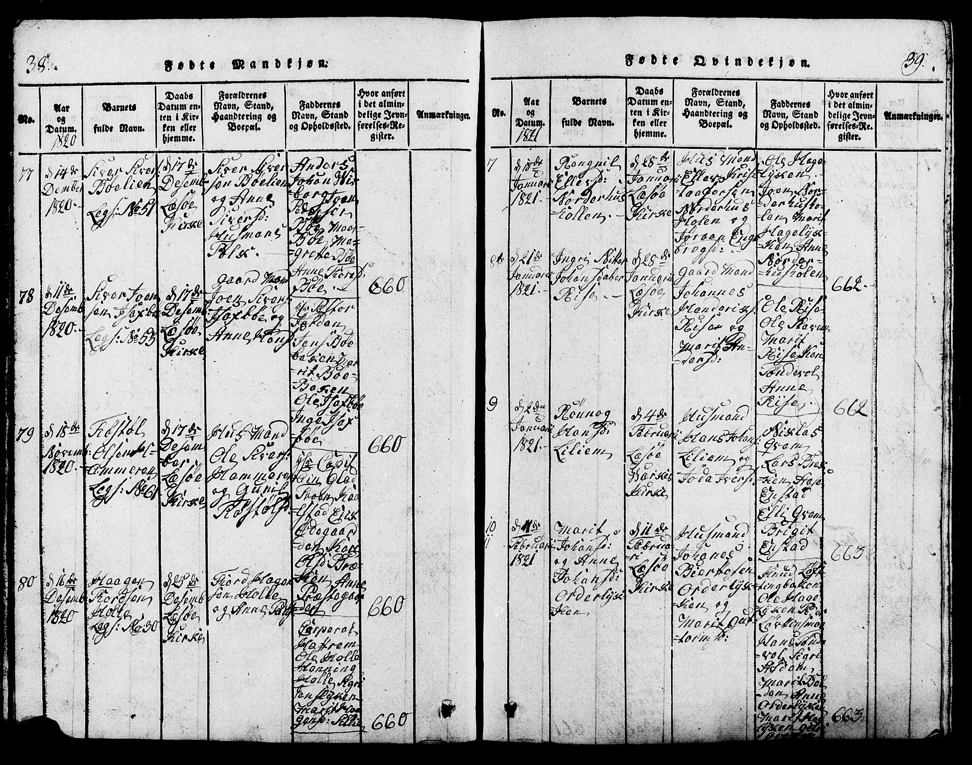 Lesja prestekontor, AV/SAH-PREST-068/H/Ha/Hab/L0001: Klokkerbok nr. 1, 1820-1831, s. 38-39