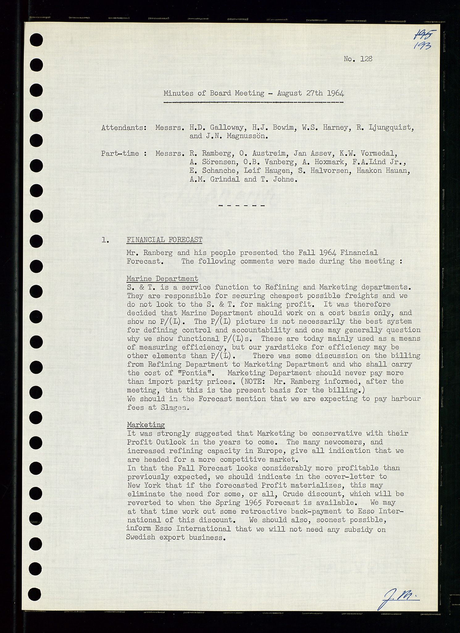 Pa 0982 - Esso Norge A/S, SAST/A-100448/A/Aa/L0001/0004: Den administrerende direksjon Board minutes (styrereferater) / Den administrerende direksjon Board minutes (styrereferater), 1963-1964, s. 67