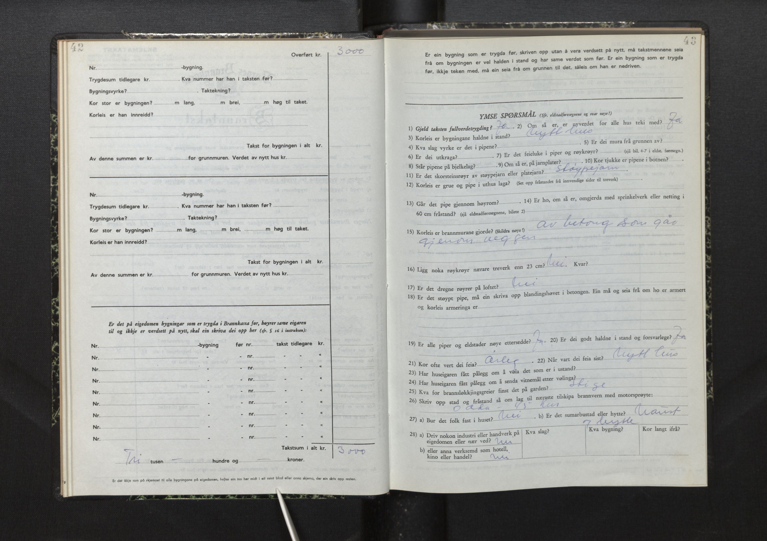 Lensmannen i Røldal, AV/SAB-A-34501/0012/L0005: Branntakstprotokoll, skjematakst, 1951-1963, s. 42-43