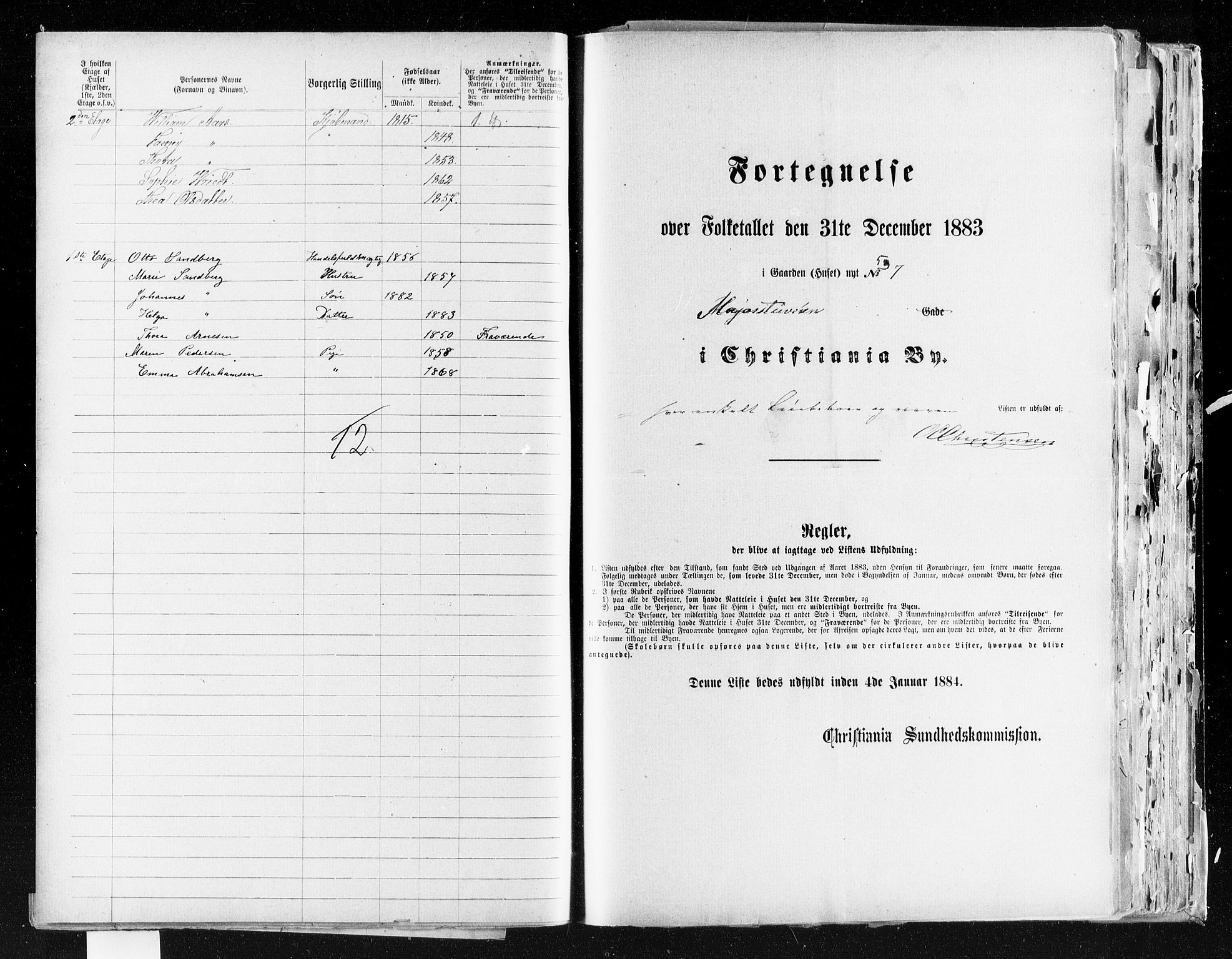 OBA, Kommunal folketelling 31.12.1883 for Kristiania kjøpstad, 1883, s. 2608