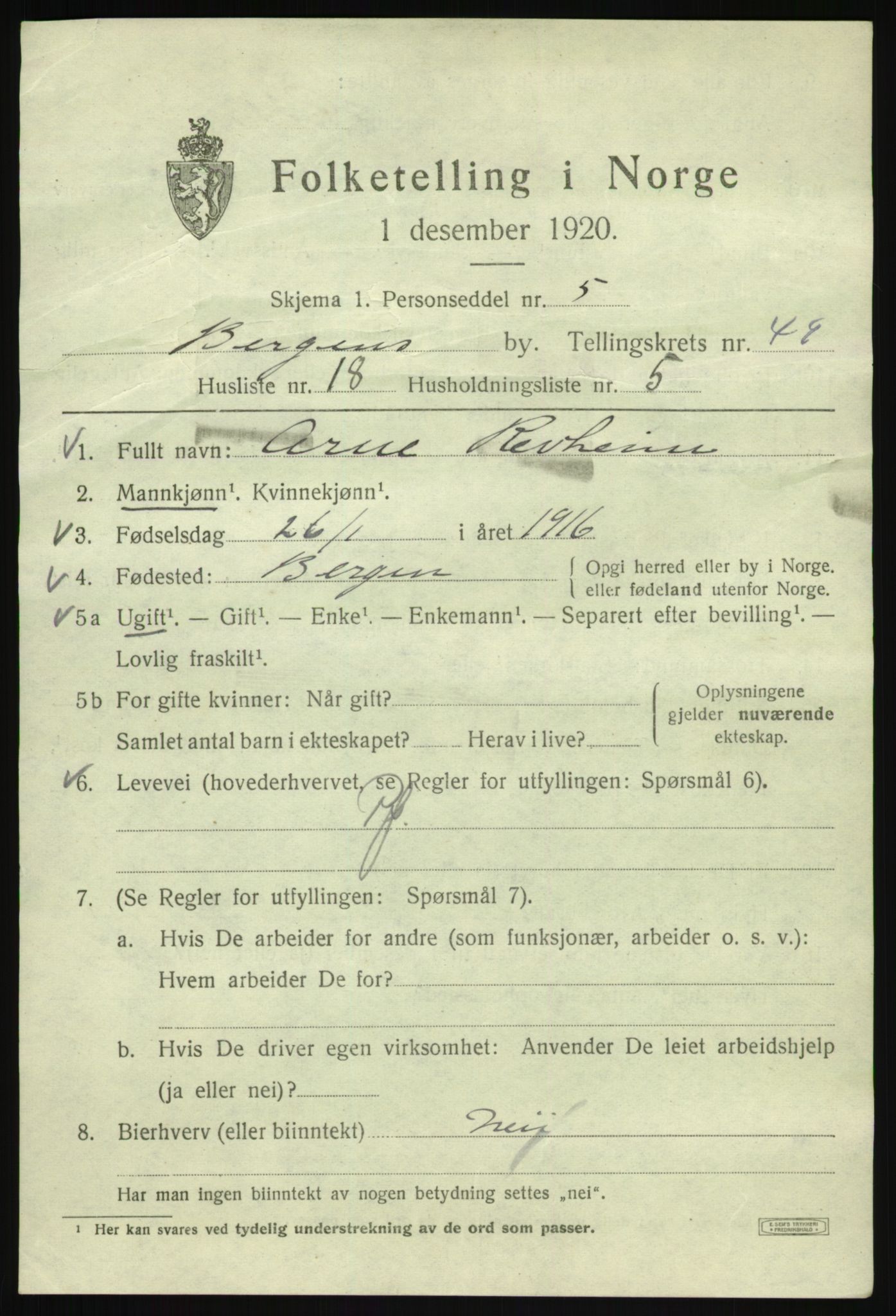 SAB, Folketelling 1920 for 1301 Bergen kjøpstad, 1920, s. 118421