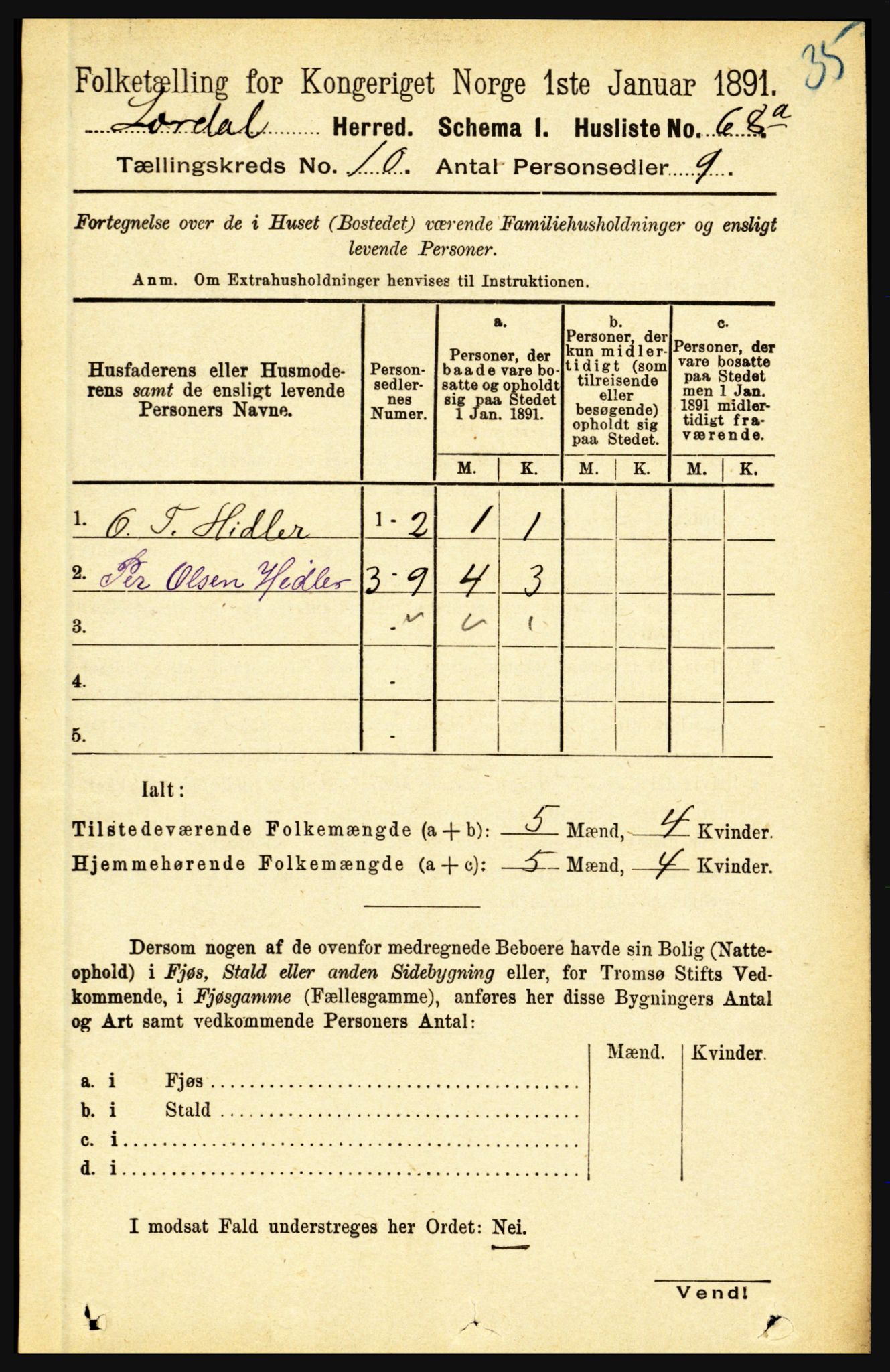 RA, Folketelling 1891 for 1422 Lærdal herred, 1891, s. 1692