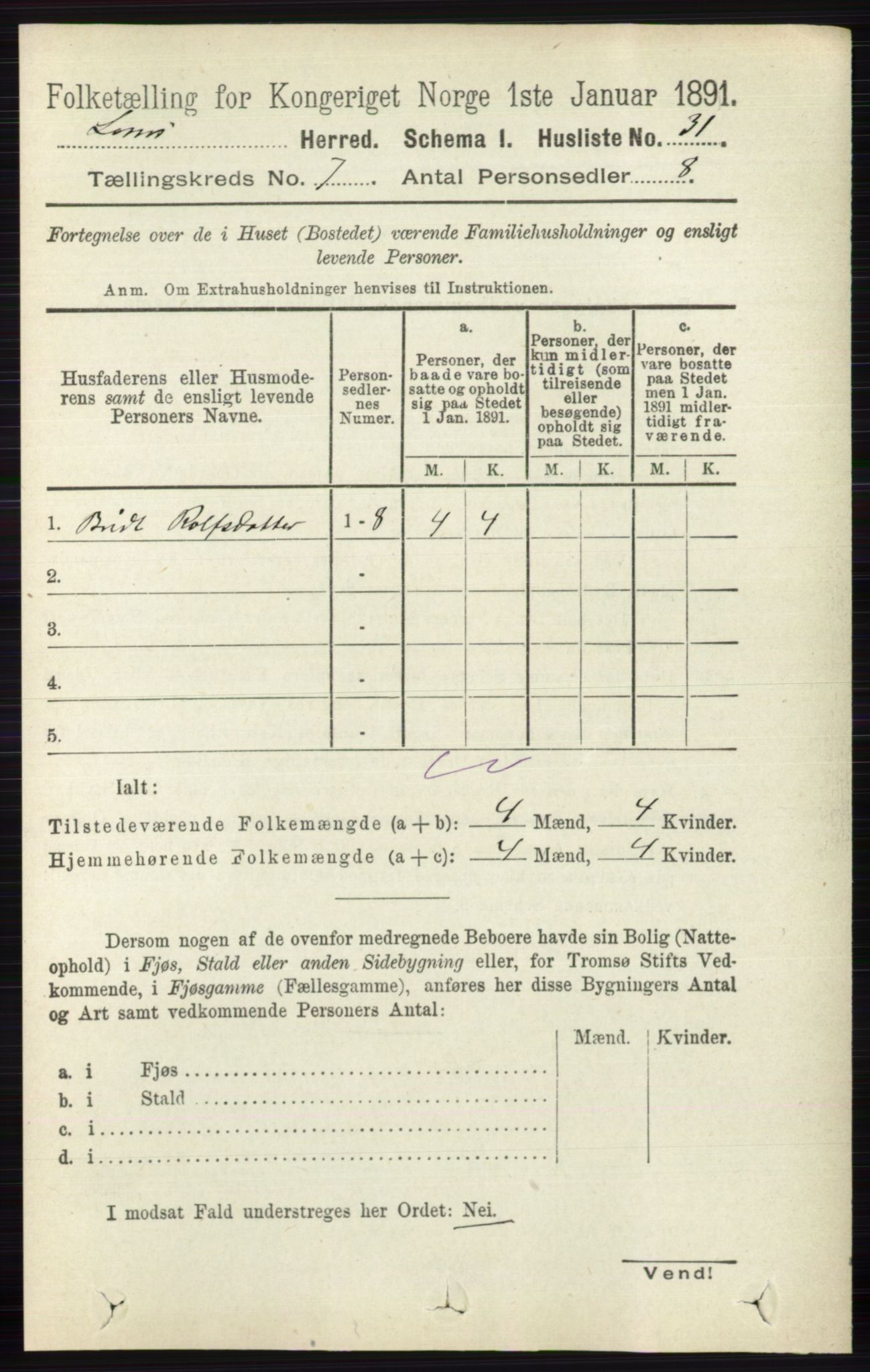 RA, Folketelling 1891 for 0514 Lom herred, 1891, s. 2790