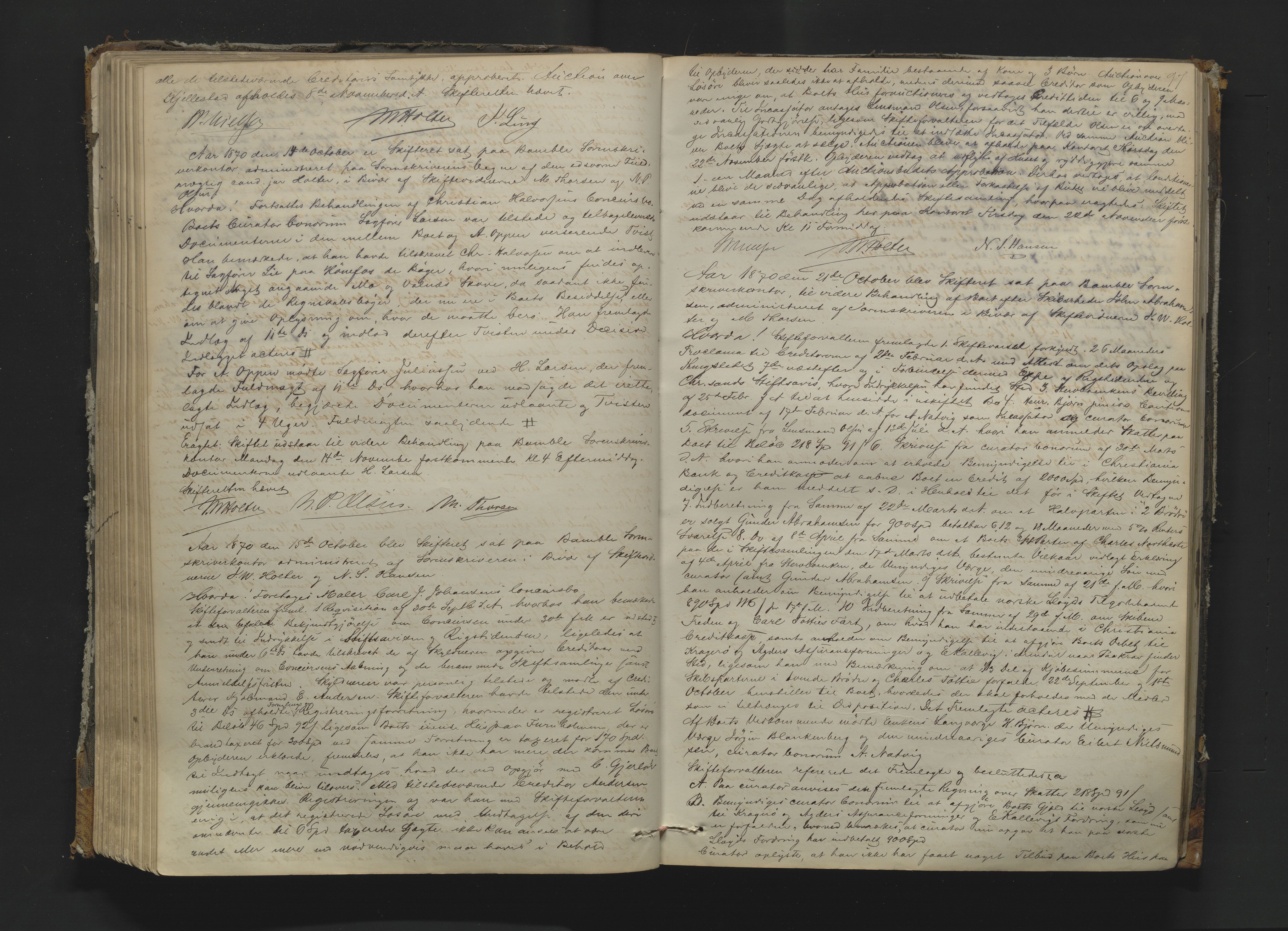 Bamble sorenskriveri, AV/SAKO-A-214/H/Hb/Hbc/L0006: Skifteforhandlingsprotokoll, 1868-1877, s. 97