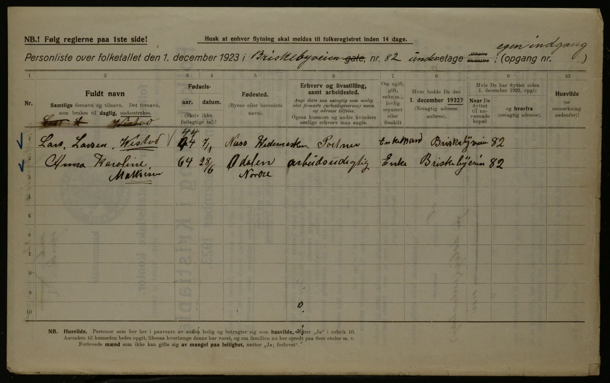 OBA, Kommunal folketelling 1.12.1923 for Kristiania, 1923, s. 10685