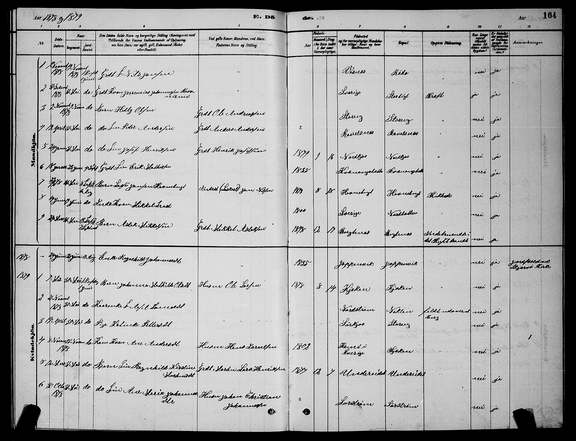 Skjervøy sokneprestkontor, AV/SATØ-S-1300/H/Ha/Hab/L0015klokker: Klokkerbok nr. 15, 1878-1890, s. 164