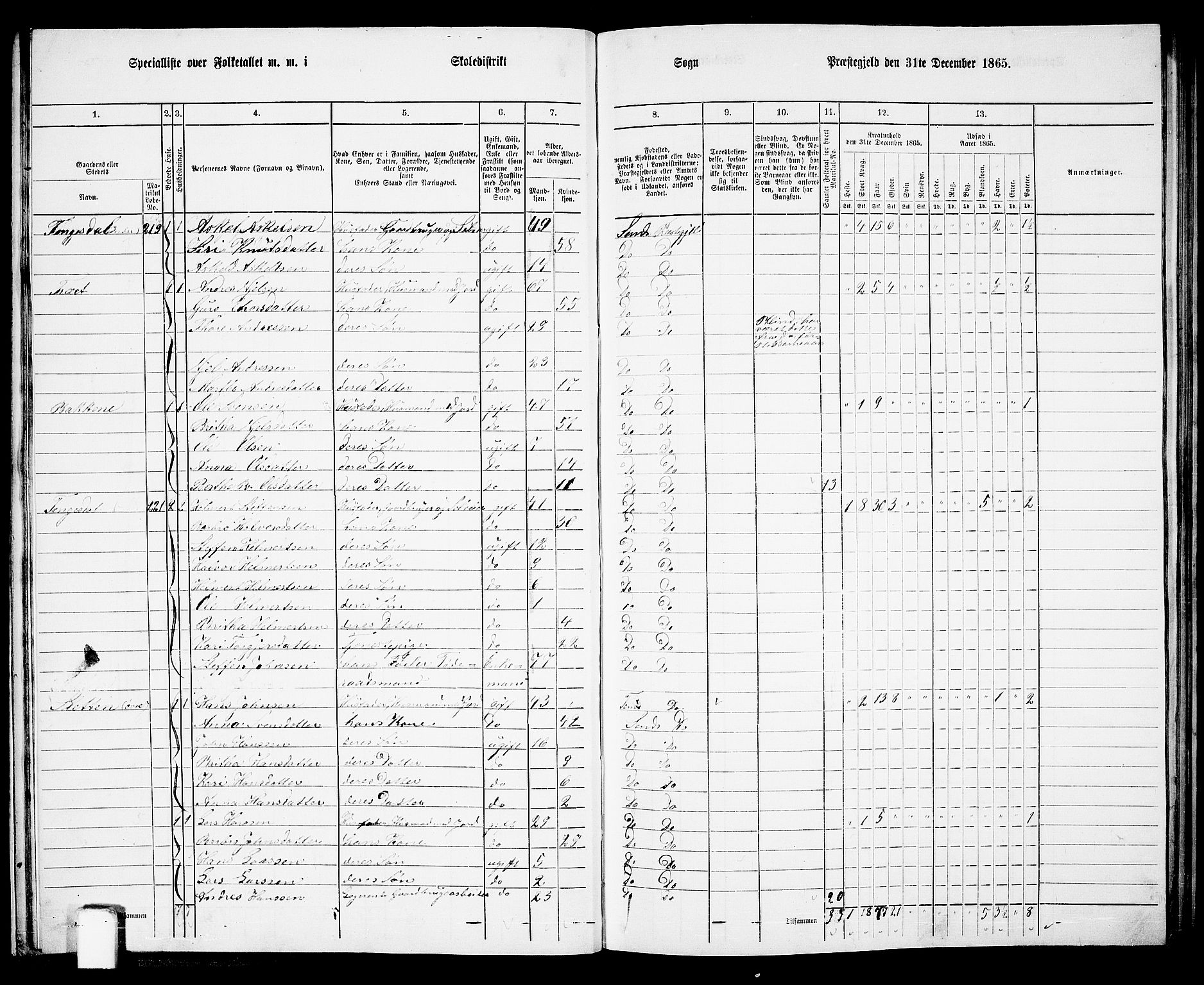 RA, Folketelling 1865 for 1136P Sand prestegjeld, 1865, s. 26