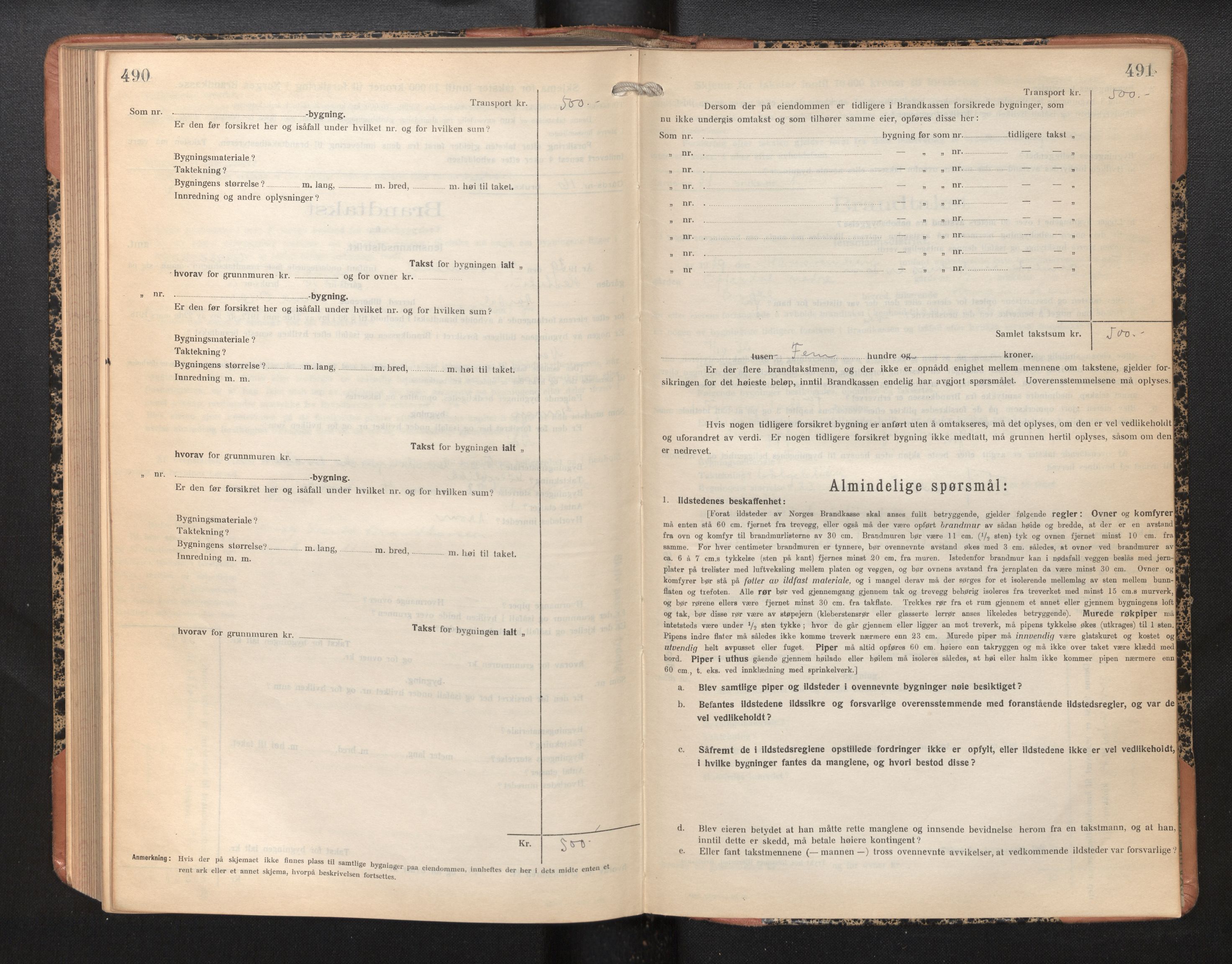 Lensmannen i Årdal, AV/SAB-A-30501/0012/L0010: Branntakstprotokoll, skjematakst, 1926-1939, s. 490-491
