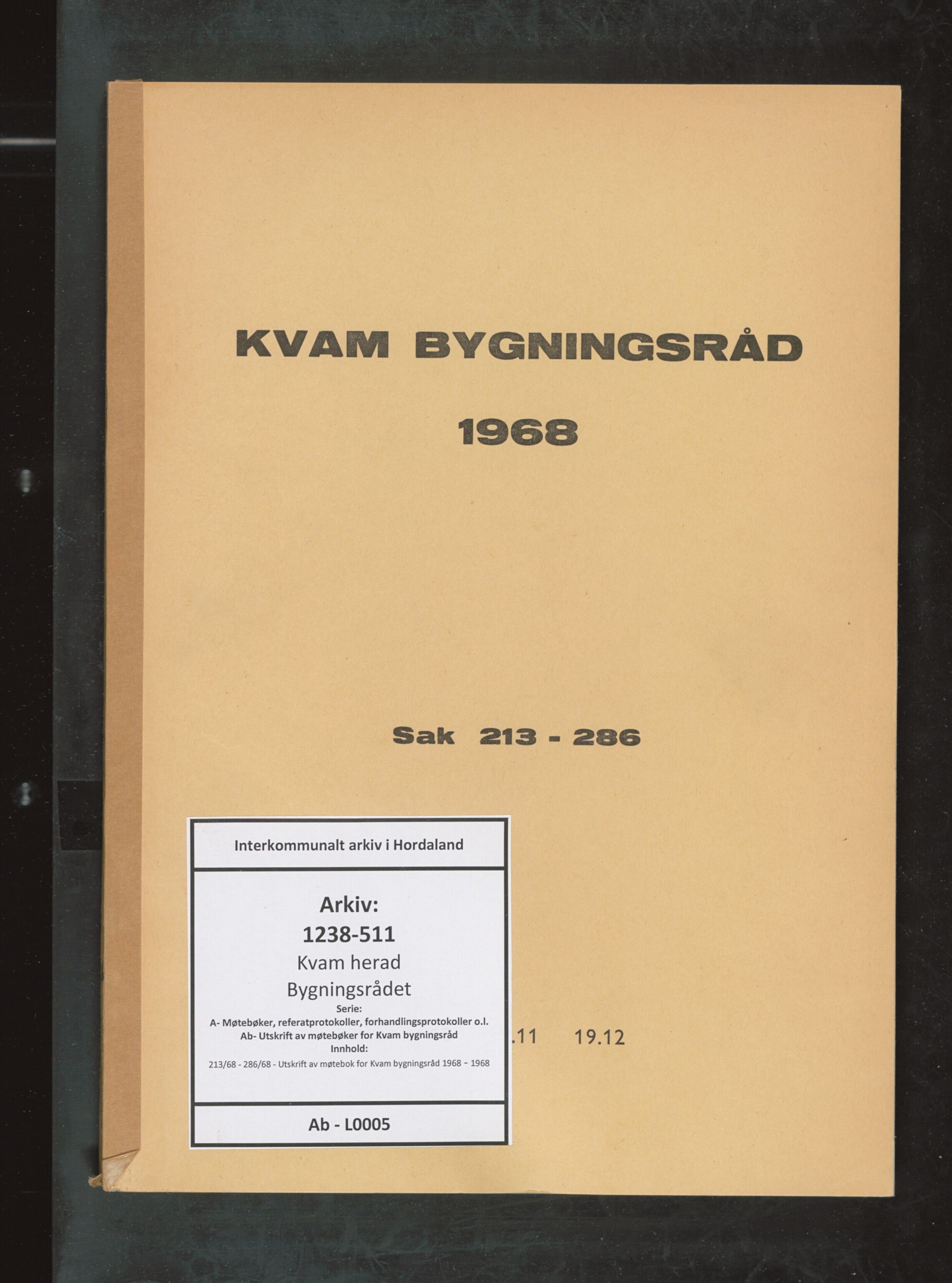 Kvam herad. Bygningsrådet, IKAH/1238-511/A/Ab/L0005: Utskrift av møtebok for Kvam bygningsråd, 1968