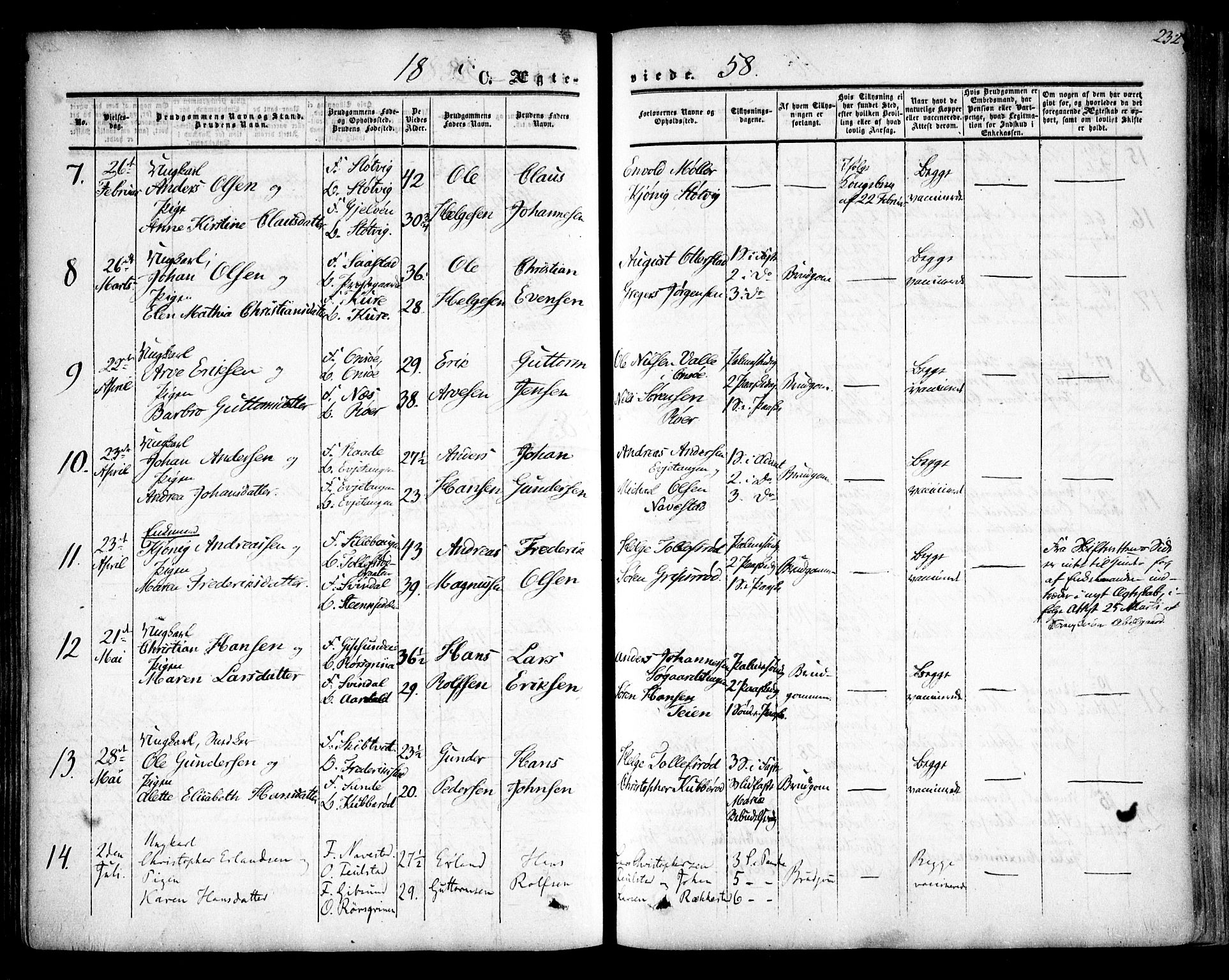 Rygge prestekontor Kirkebøker, AV/SAO-A-10084b/F/Fa/L0005: Ministerialbok nr. 5, 1852-1871, s. 232