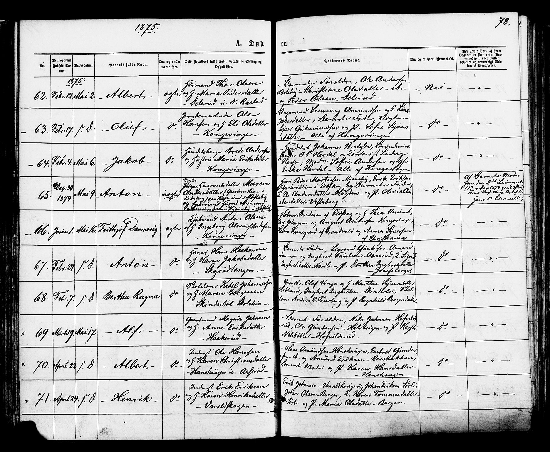 Vinger prestekontor, AV/SAH-PREST-024/H/Ha/Haa/L0012: Ministerialbok nr. 12, 1871-1880, s. 78