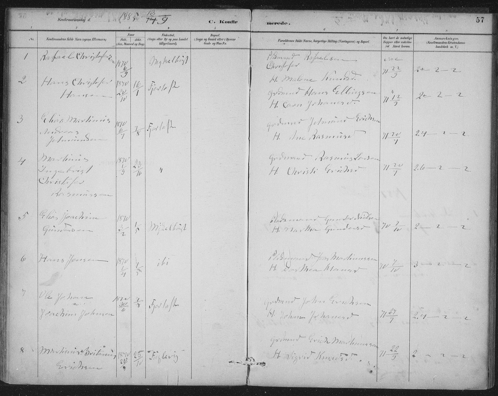 Ministerialprotokoller, klokkerbøker og fødselsregistre - Møre og Romsdal, AV/SAT-A-1454/538/L0522: Ministerialbok nr. 538A01, 1884-1913, s. 57