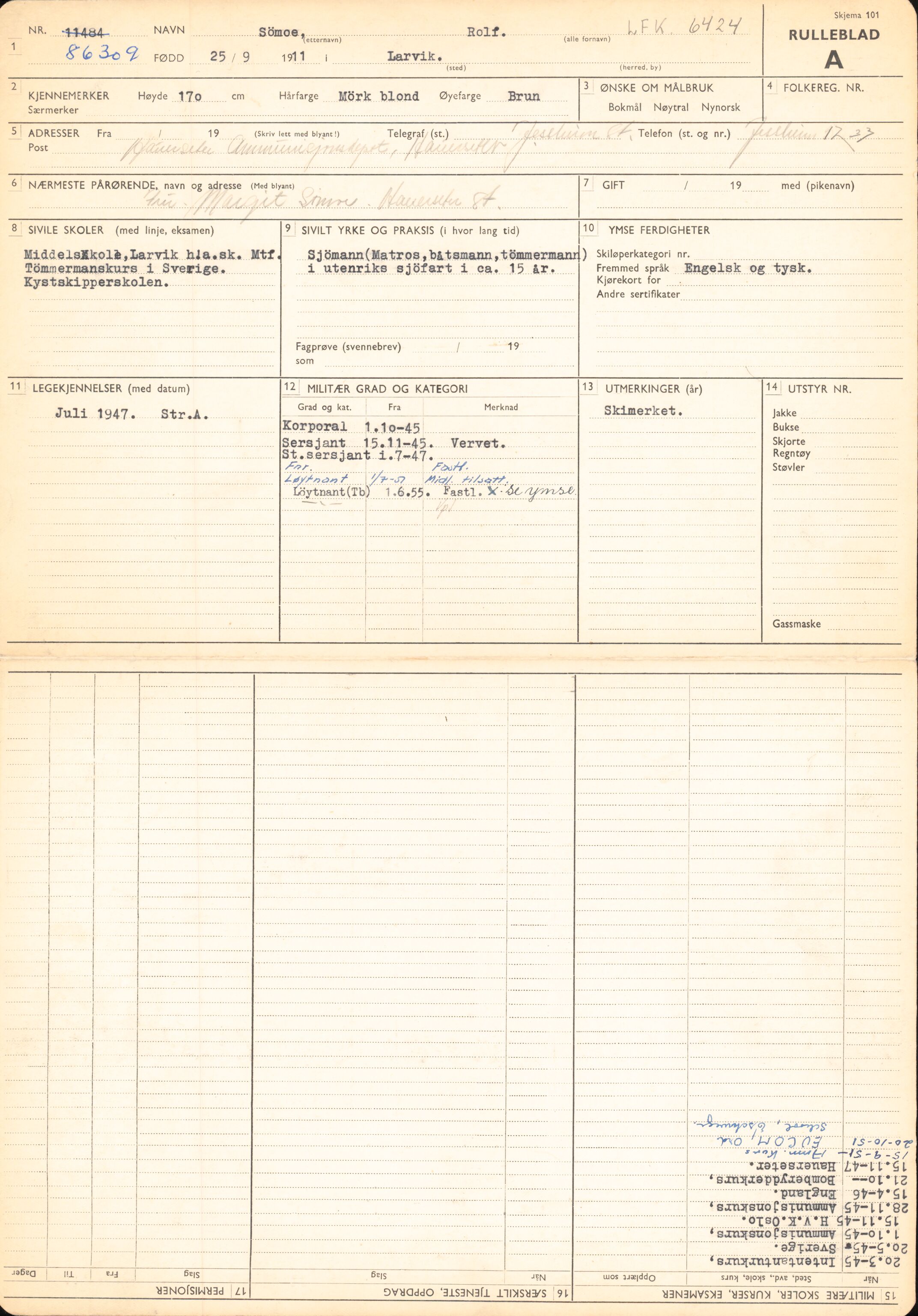 Forsvaret, Forsvarets overkommando/Luftforsvarsstaben, RA/RAFA-4079/P/Pa/L0028: Personellpapirer, 1911, s. 217