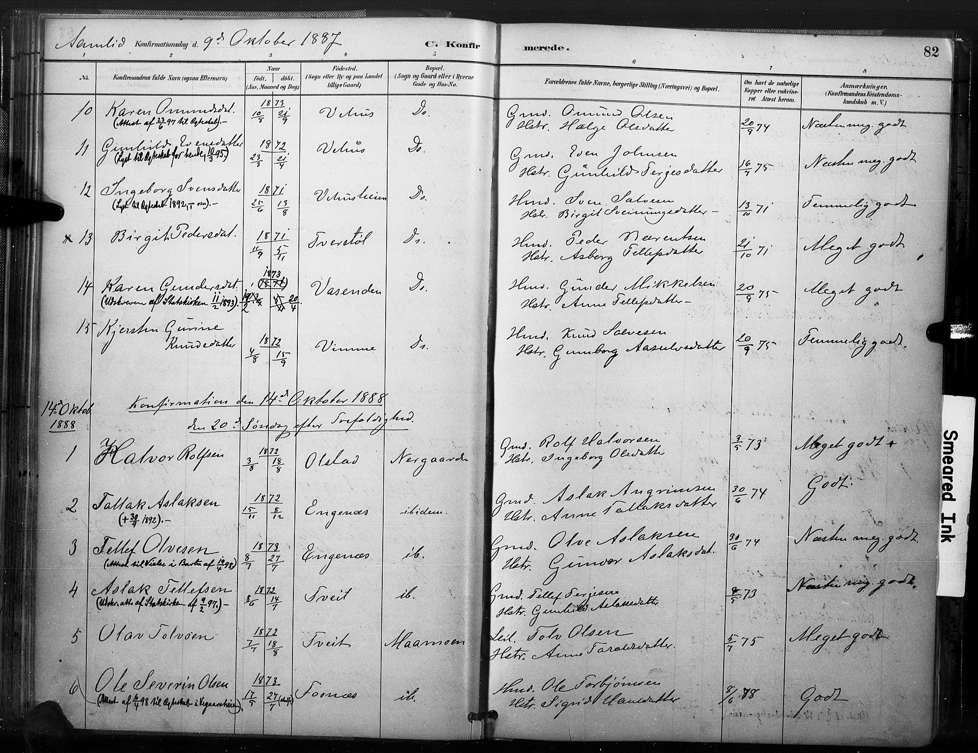 Åmli sokneprestkontor, AV/SAK-1111-0050/F/Fa/Fac/L0010: Ministerialbok nr. A 10 /1, 1885-1899, s. 82