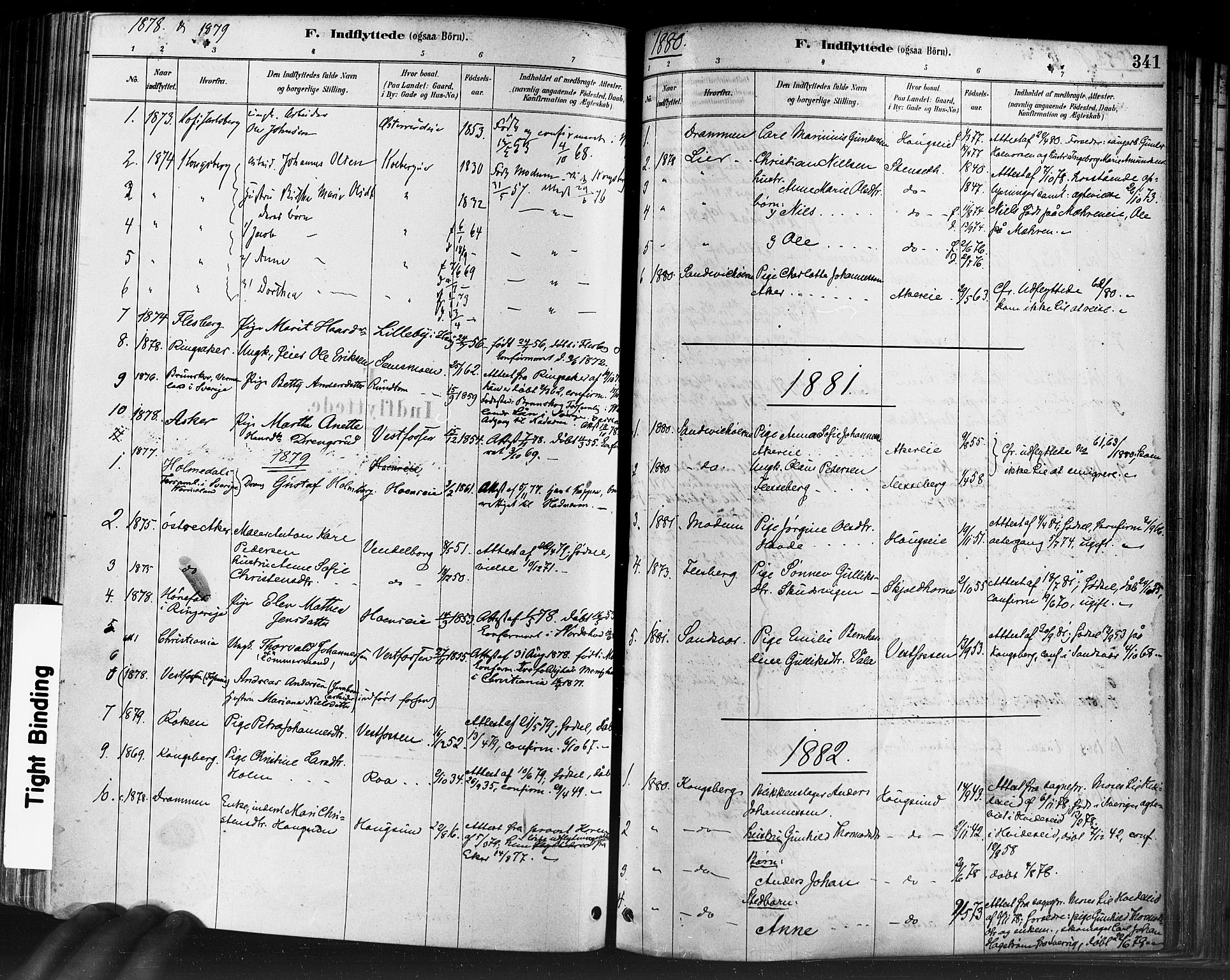 Eiker kirkebøker, AV/SAKO-A-4/F/Fb/L0001: Ministerialbok nr. II 1, 1878-1888, s. 341