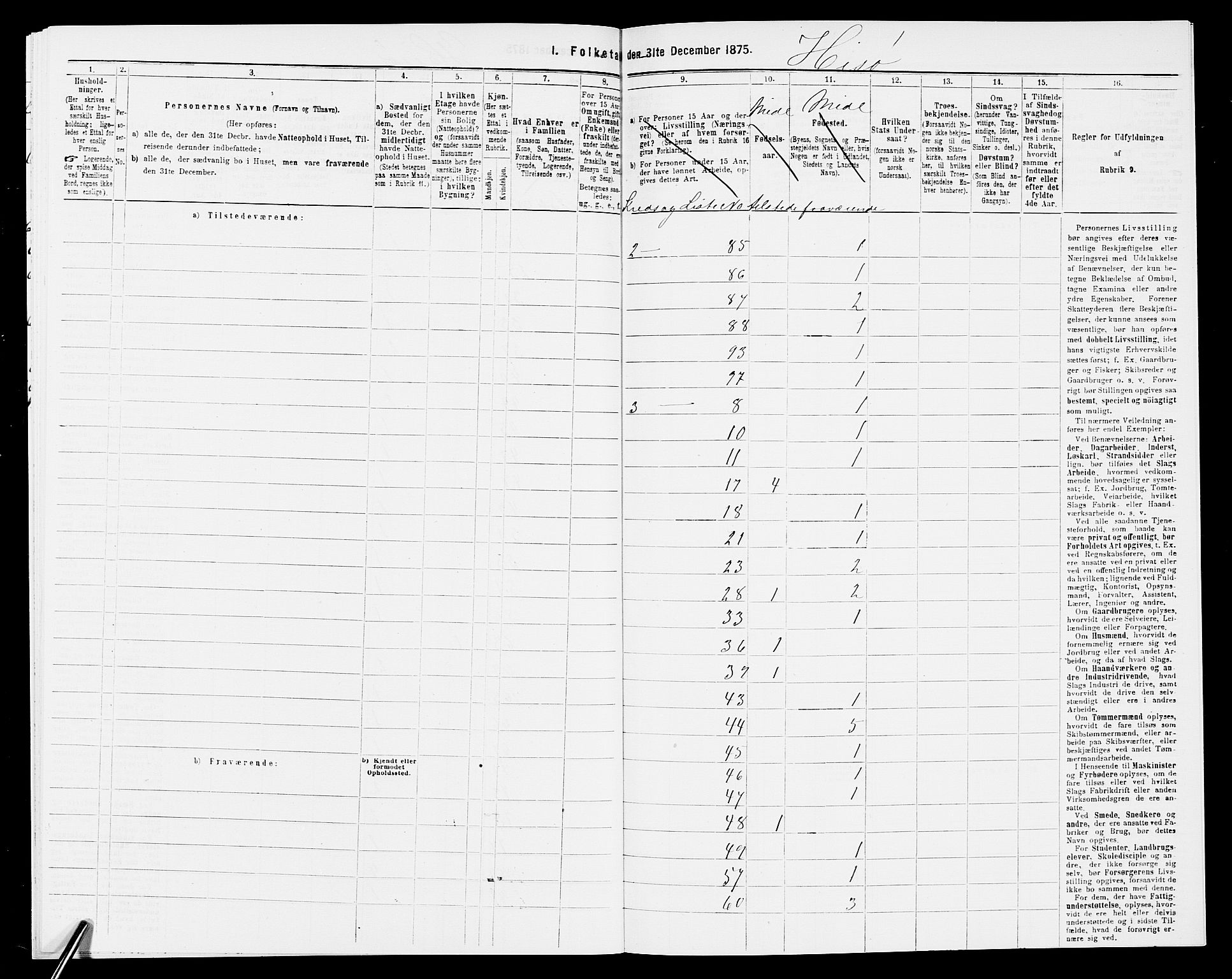 SAK, Folketelling 1875 for 0922P Hisøy prestegjeld, 1875, s. 31